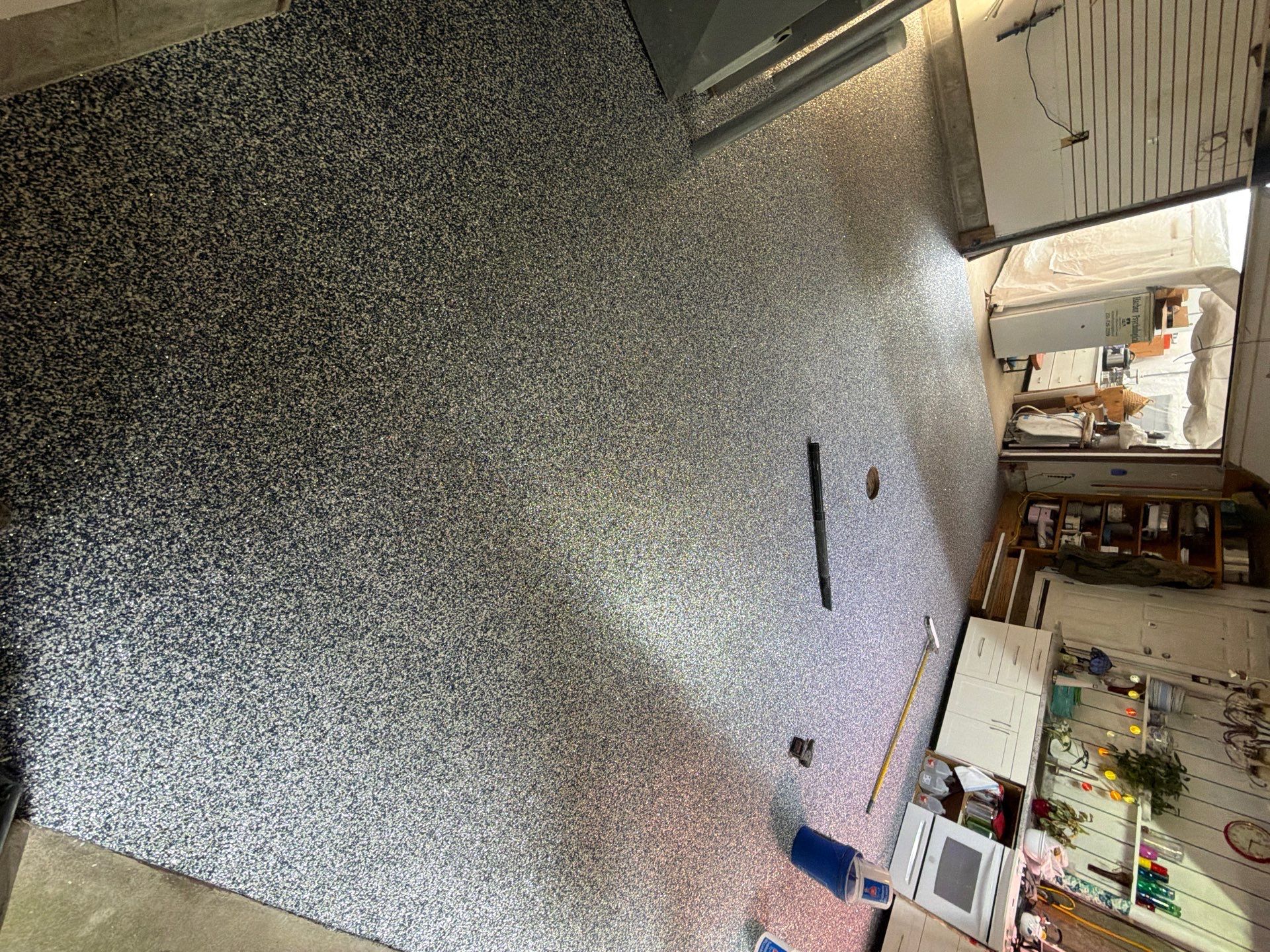 Custom Multi-Colored Epoxy Flake Garage Floor Coating in Montague by Gordon Painting