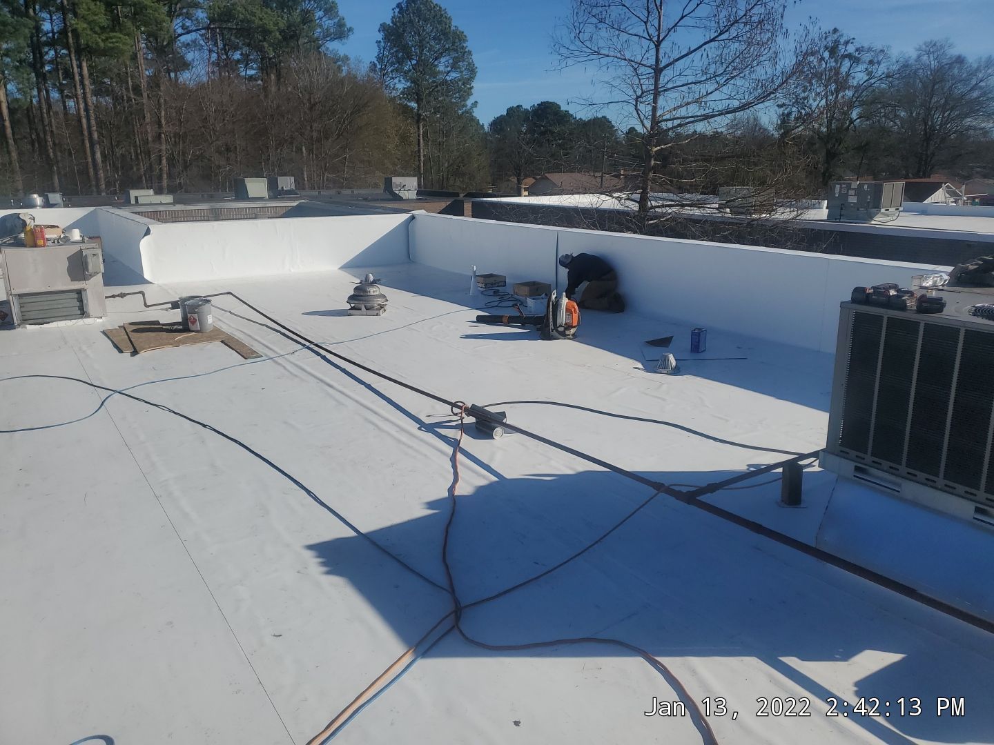 Commercial Roofing Installation using 50 mil PVC by Hostetler Roofing