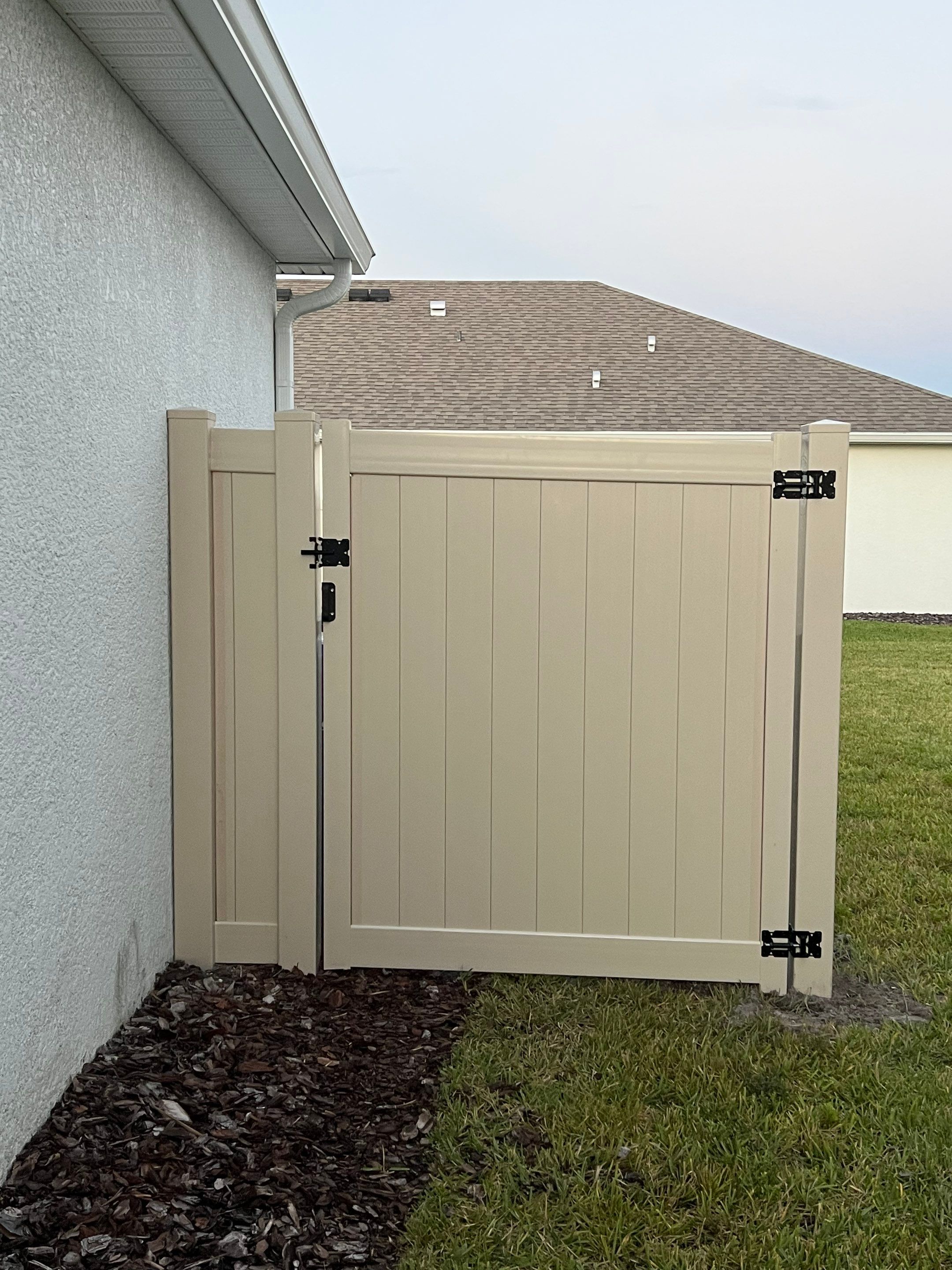 Vinyl Fence Installation using Tan Vinyl Privacy Fence by Asap fence and gates, LLC