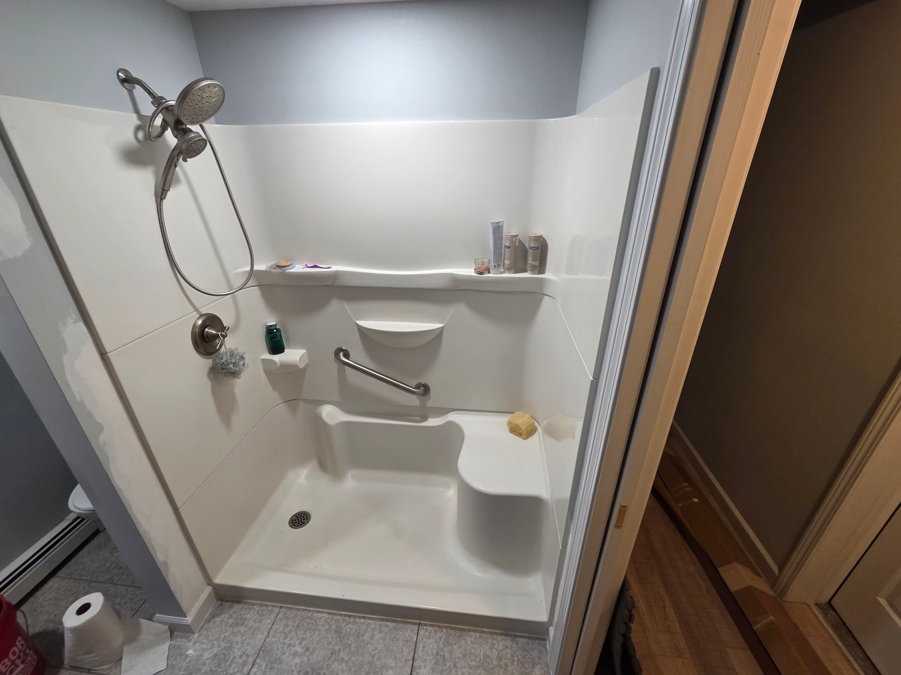 Shower using Acid Etched (Frosted) Tempered Shower Glass by Cheshire Glass Company