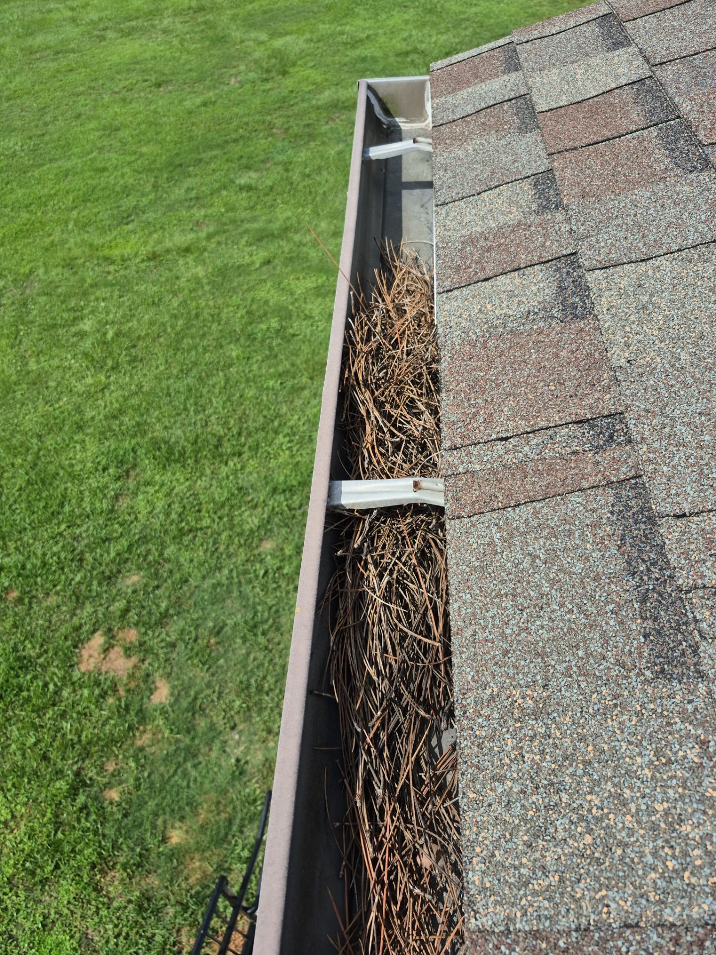Commercial gutter cleaning Georgia before photo with filled gutters