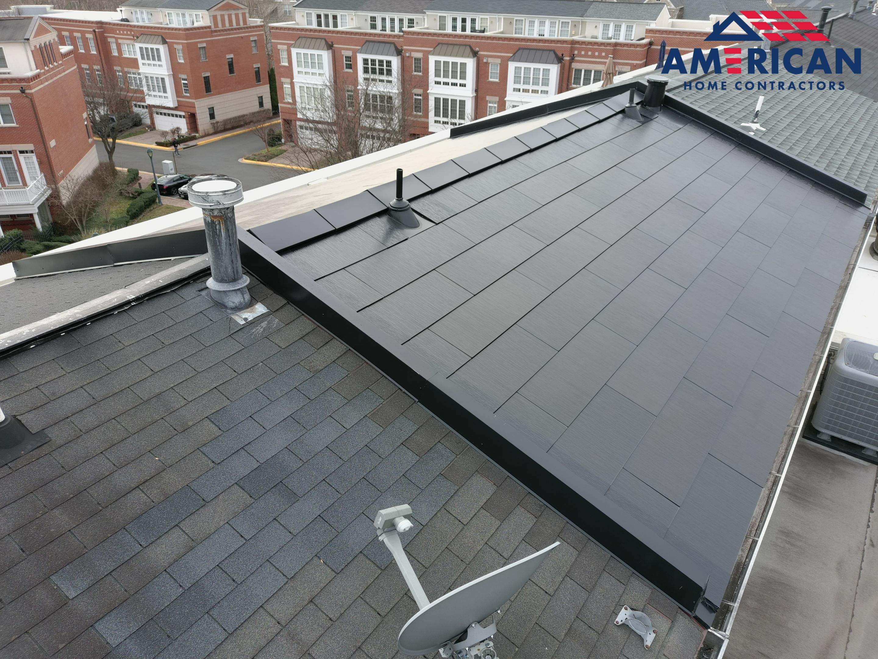 Tesla Solar Roof on a Townhouse in Reston, VA by American Home Contractors
