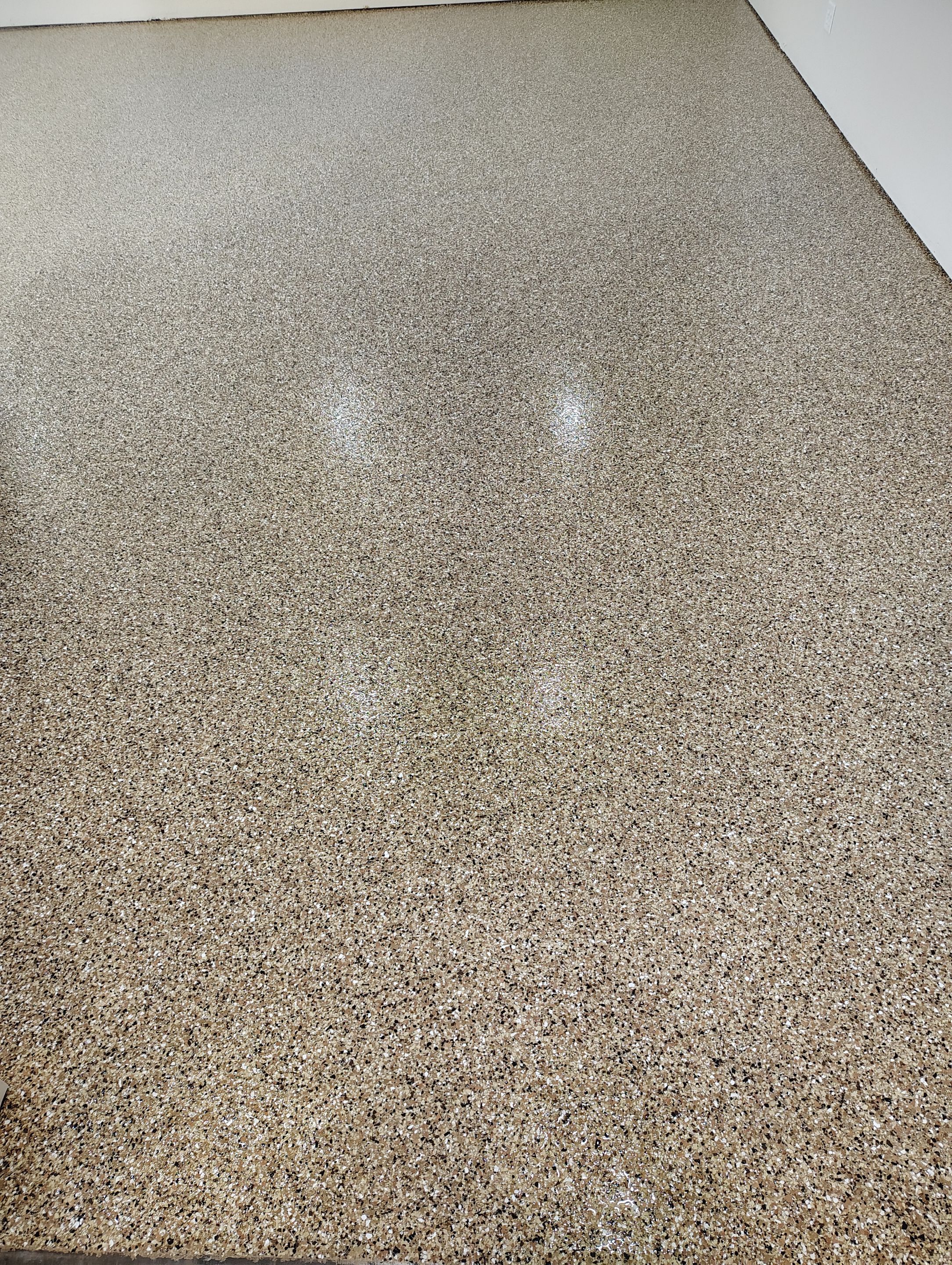 Durable Epoxy Flake Floor Coating for Commercial Workshop by Select Painting, Coatings & Garage Cabinets