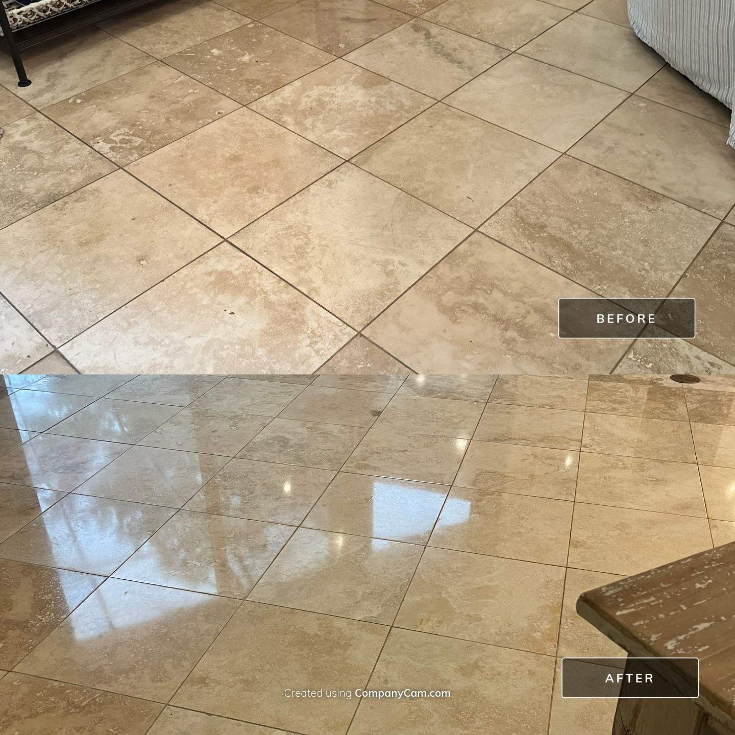 Polished Travertine Floor Restoration for Gulf Shores Residence by Cornerstone Hard Surface Restoration