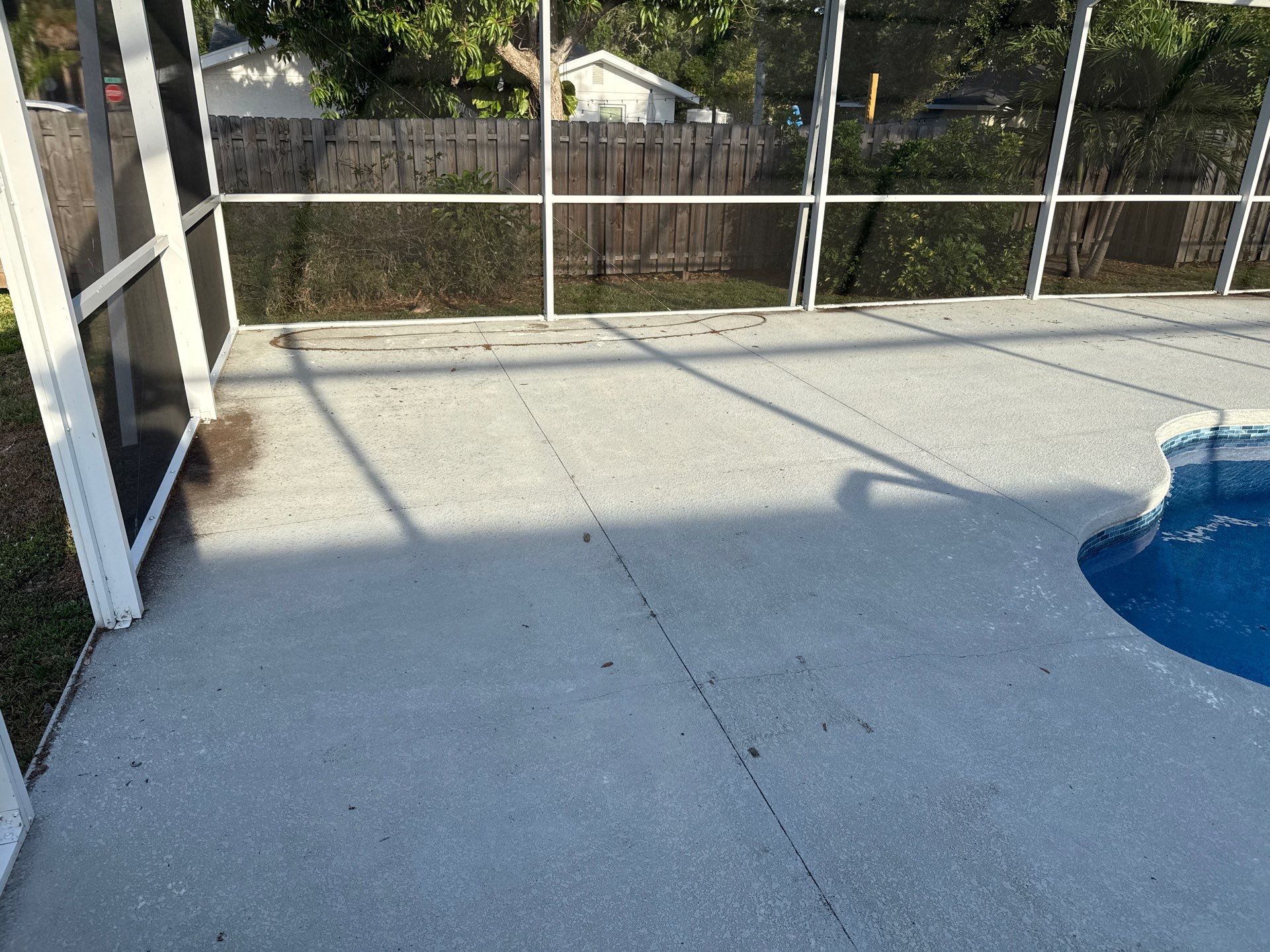 Painted Pool Deck & Pool Cage Cleaning in Allendale – Bradenton, FL by Sunshine AquaWash
