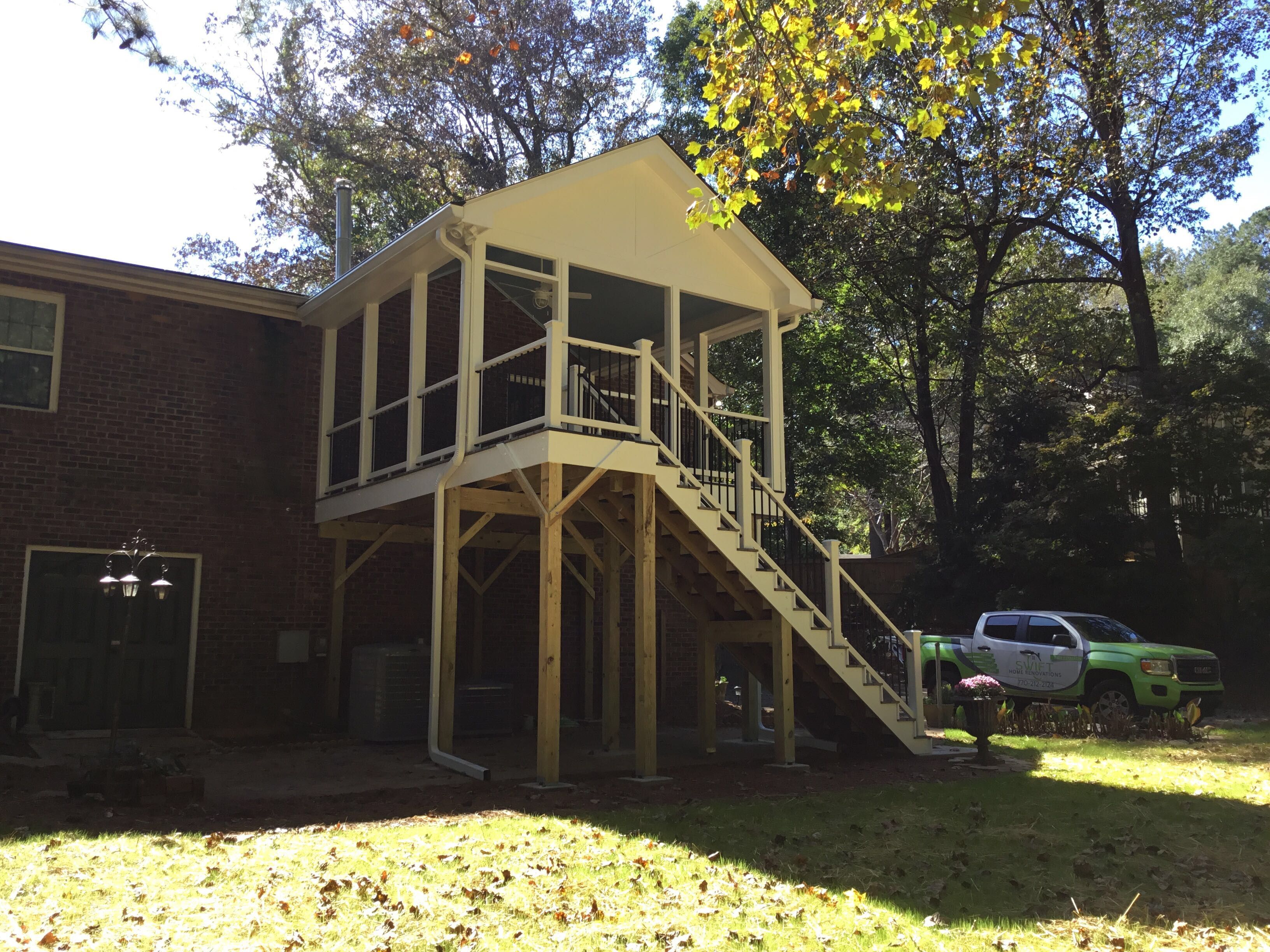 Elevated Screened Porch Addition With Gable Roof in Smyrna by Swift Home Renovations