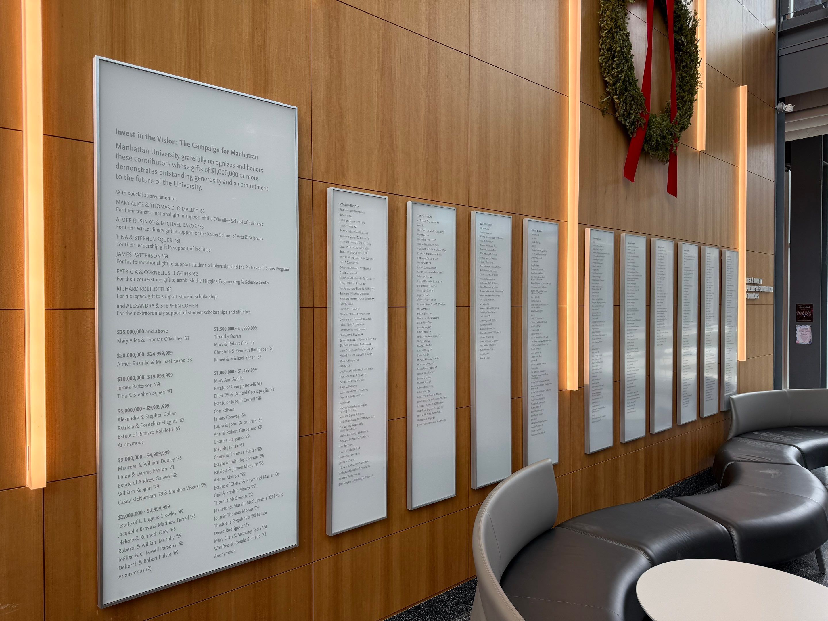Donor Recognition and Commercial Signage Installation at Manhattan College by Nick The Sign Guy