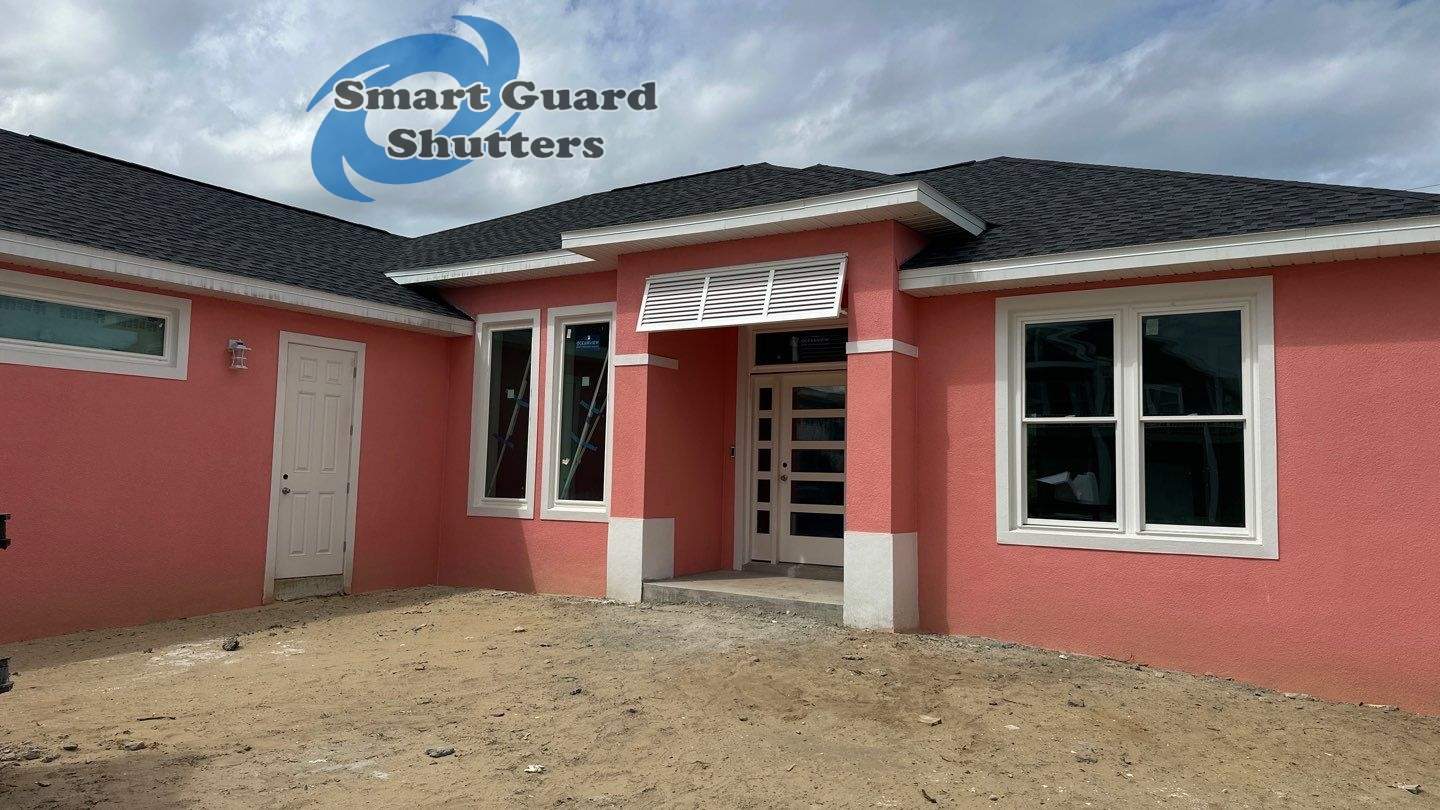 Decorative Bahama Shutter in Traffic White by Smart Guard Shutters