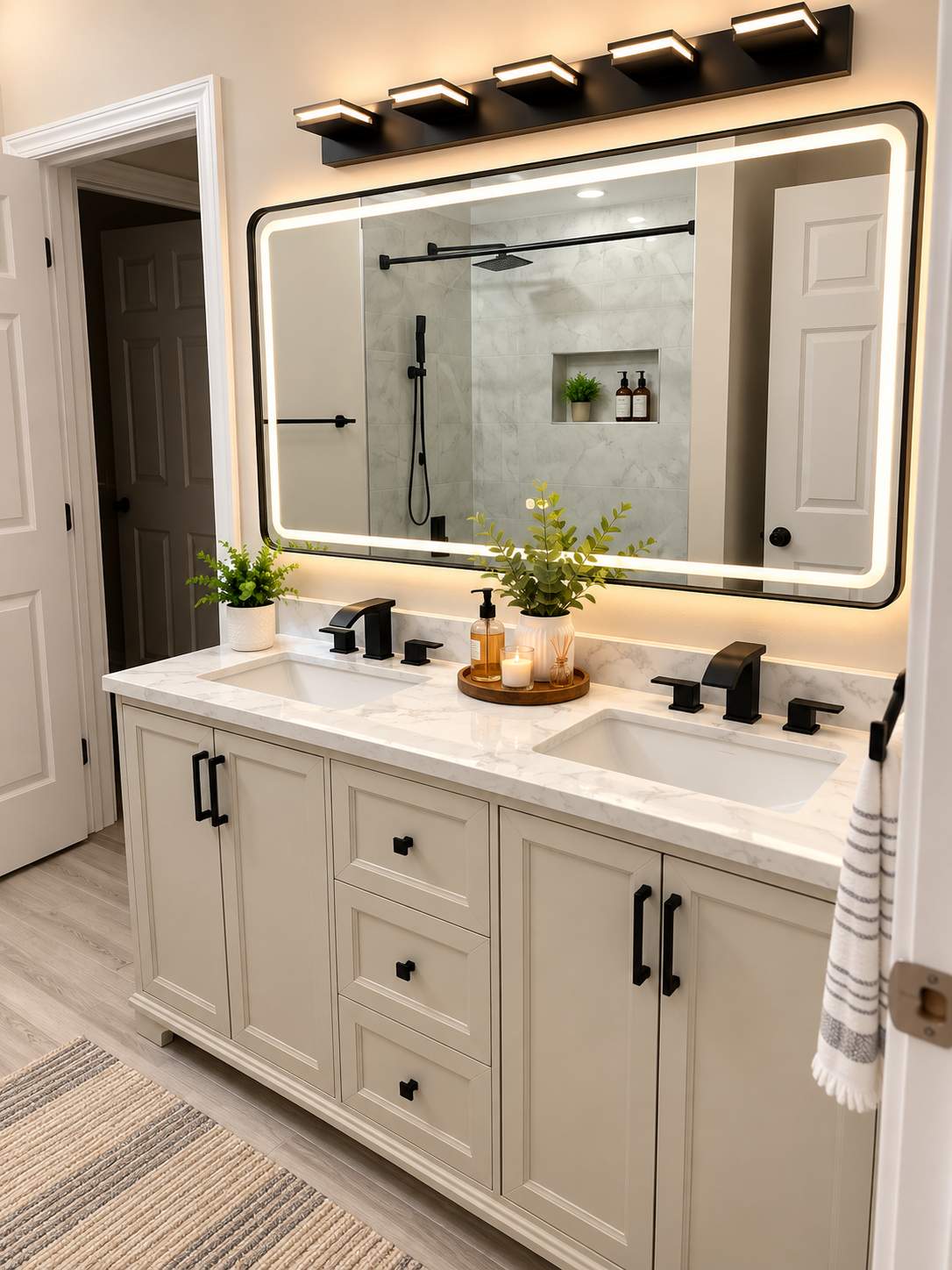 Modern Bathroom Remodel with Double Vanity & Spa-Inspired Tub/Shower