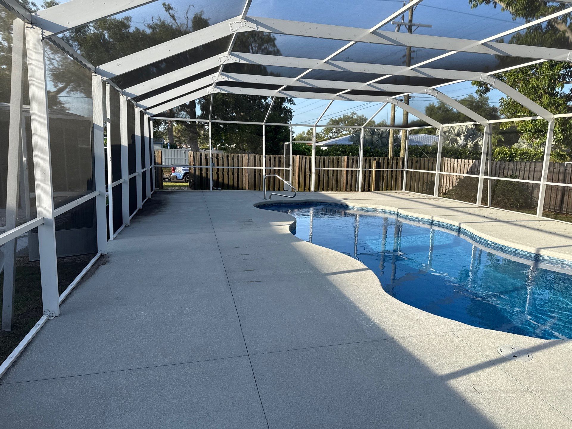 Painted Pool Deck & Pool Cage Cleaning in Allendale – Bradenton, FL by Sunshine AquaWash
