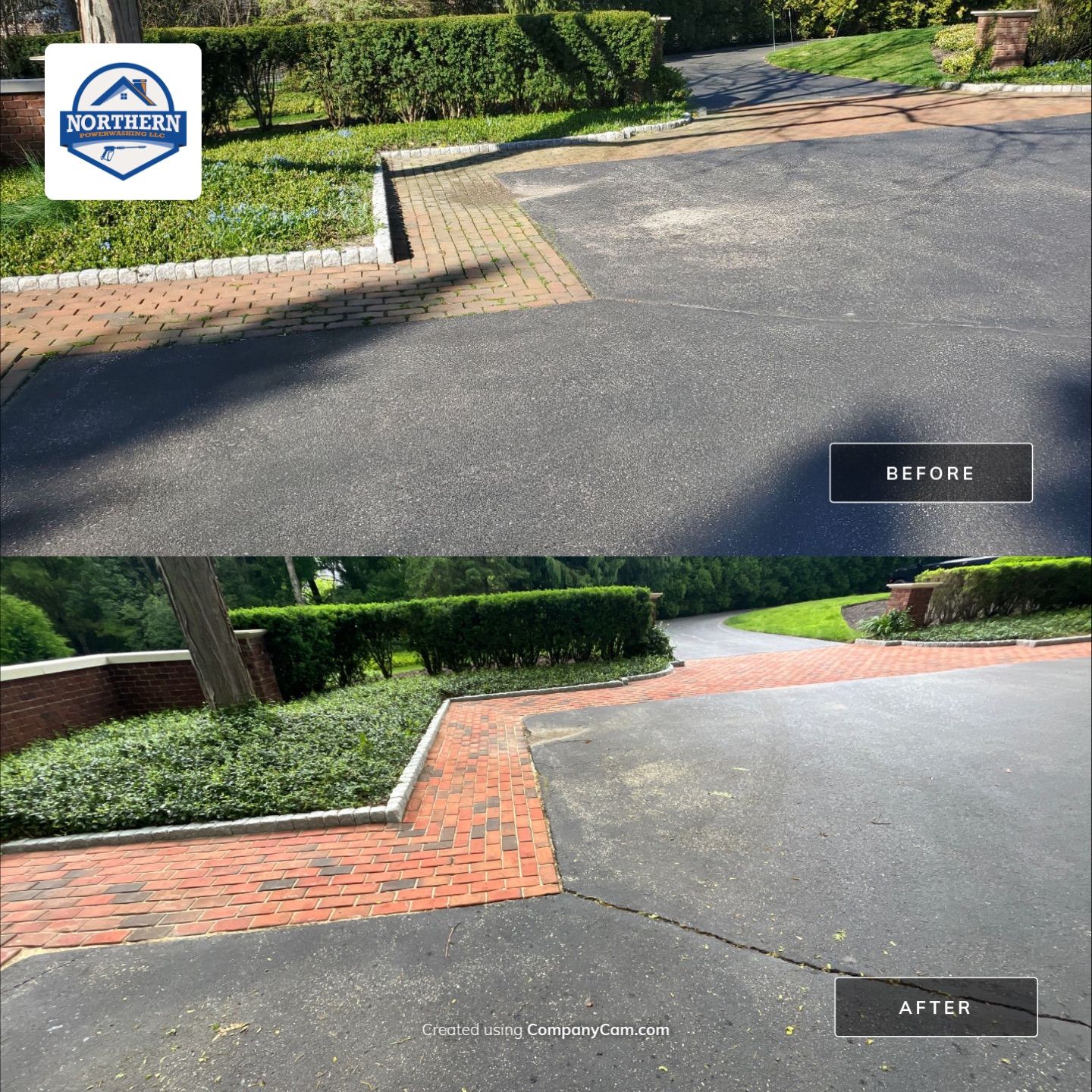 Brick paver clean, sand and seal.  using Algaecide, soft wash soap by Northern Power Washing LLC.
