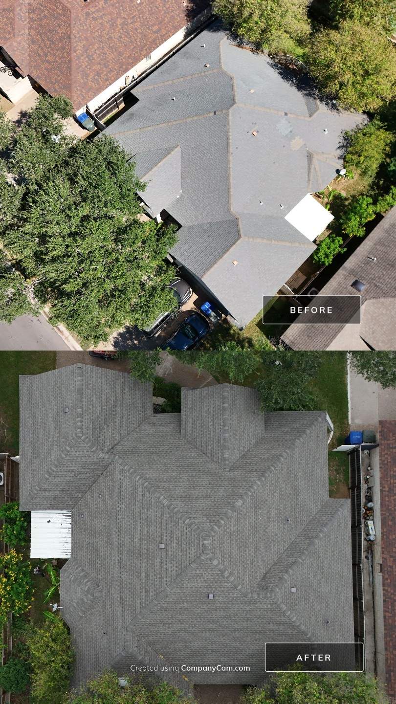 Residential Roof Replacement with Gray Composite Asphalt Shingles in Laredo by JM Flores Roofing & Construction, Inc
