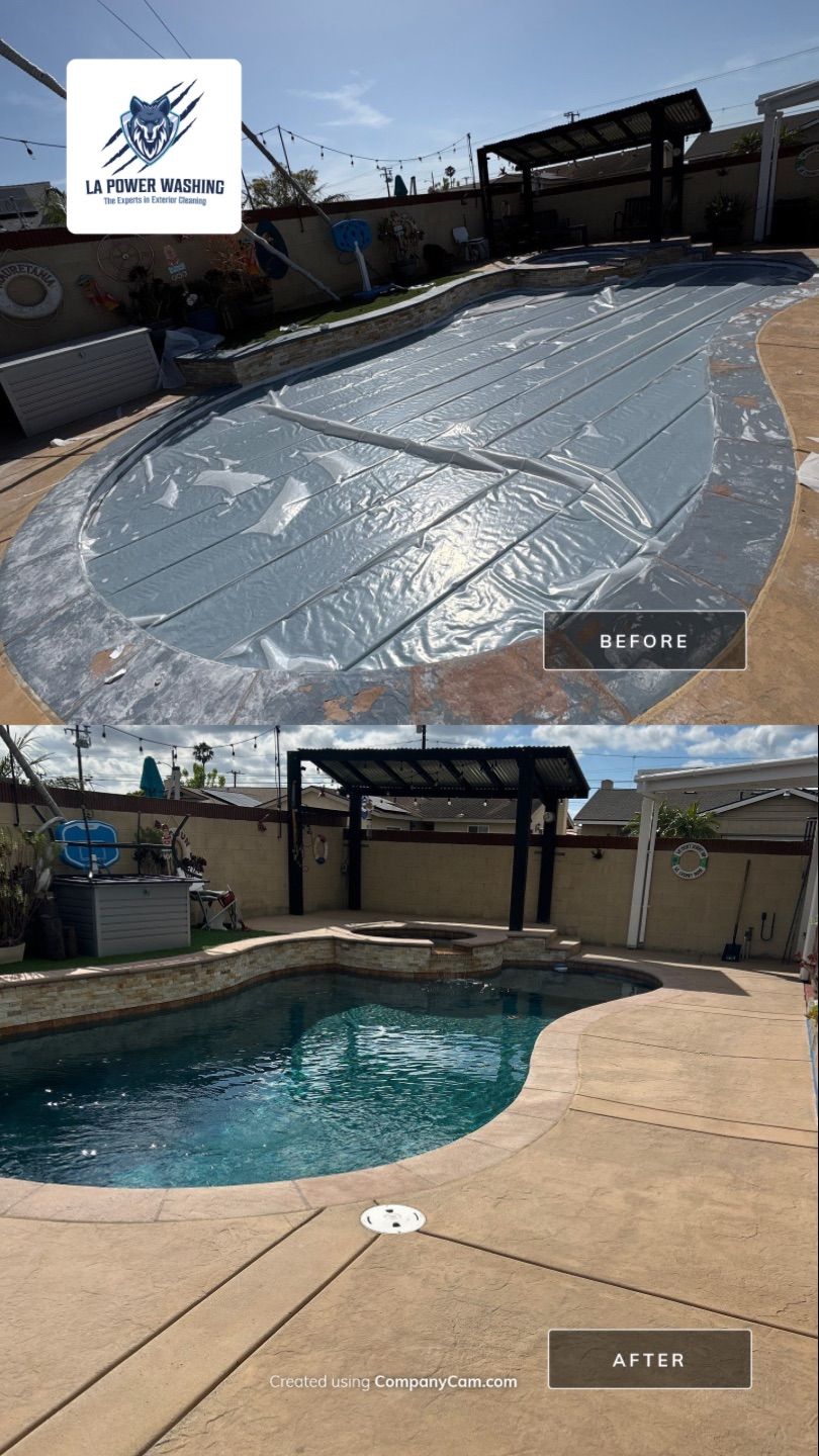 Sandblast & Staining Pool Deck by La Power Washing Inc