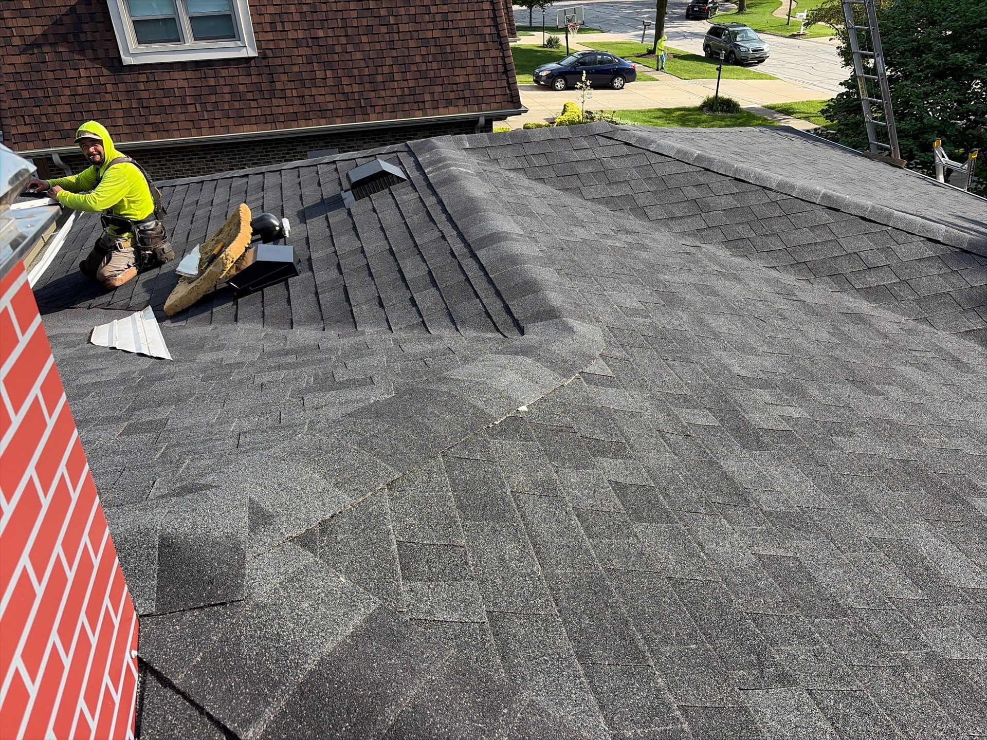 Architectural Shingle Roof Replacement on Darien Brick Residence by Pro Home Services Inc