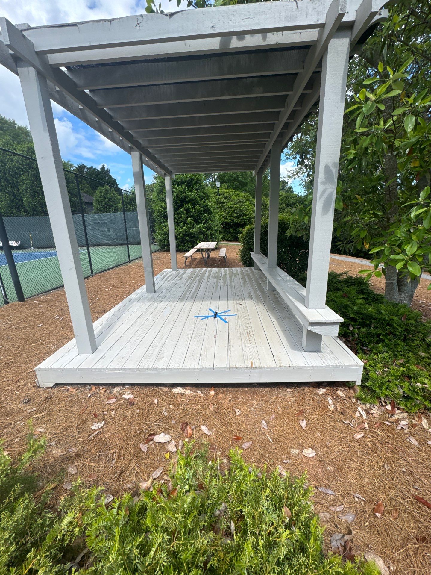 Exterior Deck and Pavilion Painting for Wexford Tennis Club in Roswell by Swift Home Renovations
