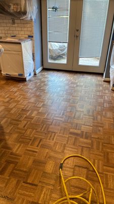 Parquet floor and stair treads