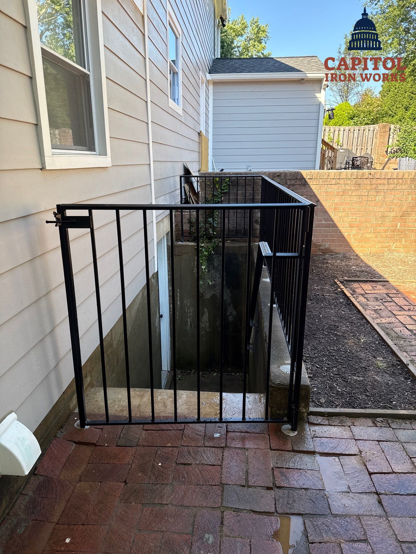 L-Shape Iron Railing & Integrated Safety Gate – Residential Exterior– McLean, VA by Capitol Iron Works