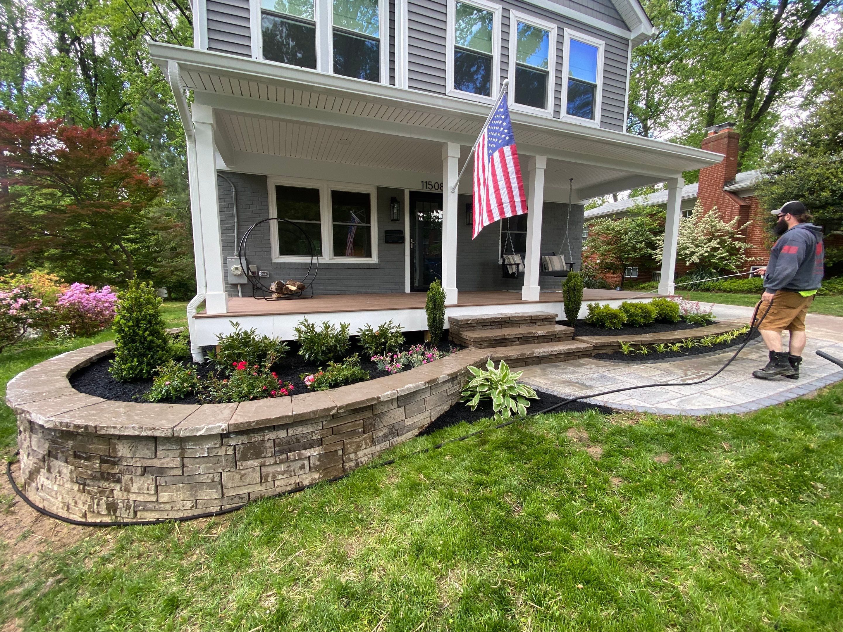 Retaining wall, walkway, small patio and landscape install by The Smet Companies, LLC