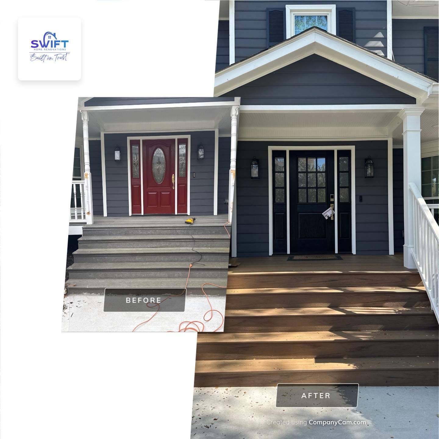 Front porch renovation by Swift Home Renovations
