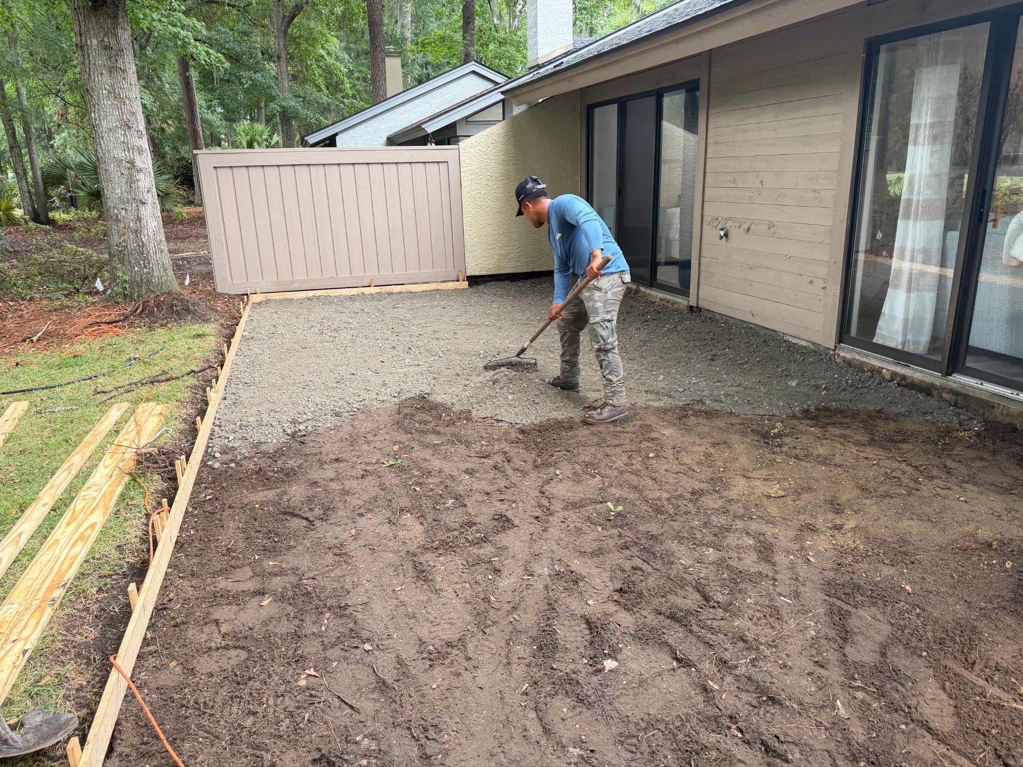 Custom Concrete Patio and Herringbone Paver Walkway in Hilton Head Island by Lowcountry Scapes, LLC