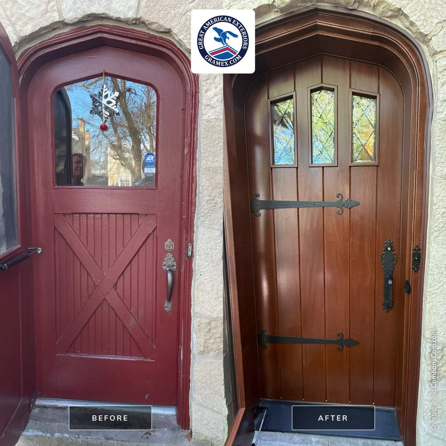 Custom Arched Wood Entry Door with Diamond Glass Replacement in Wilmette by Great American Exteriors