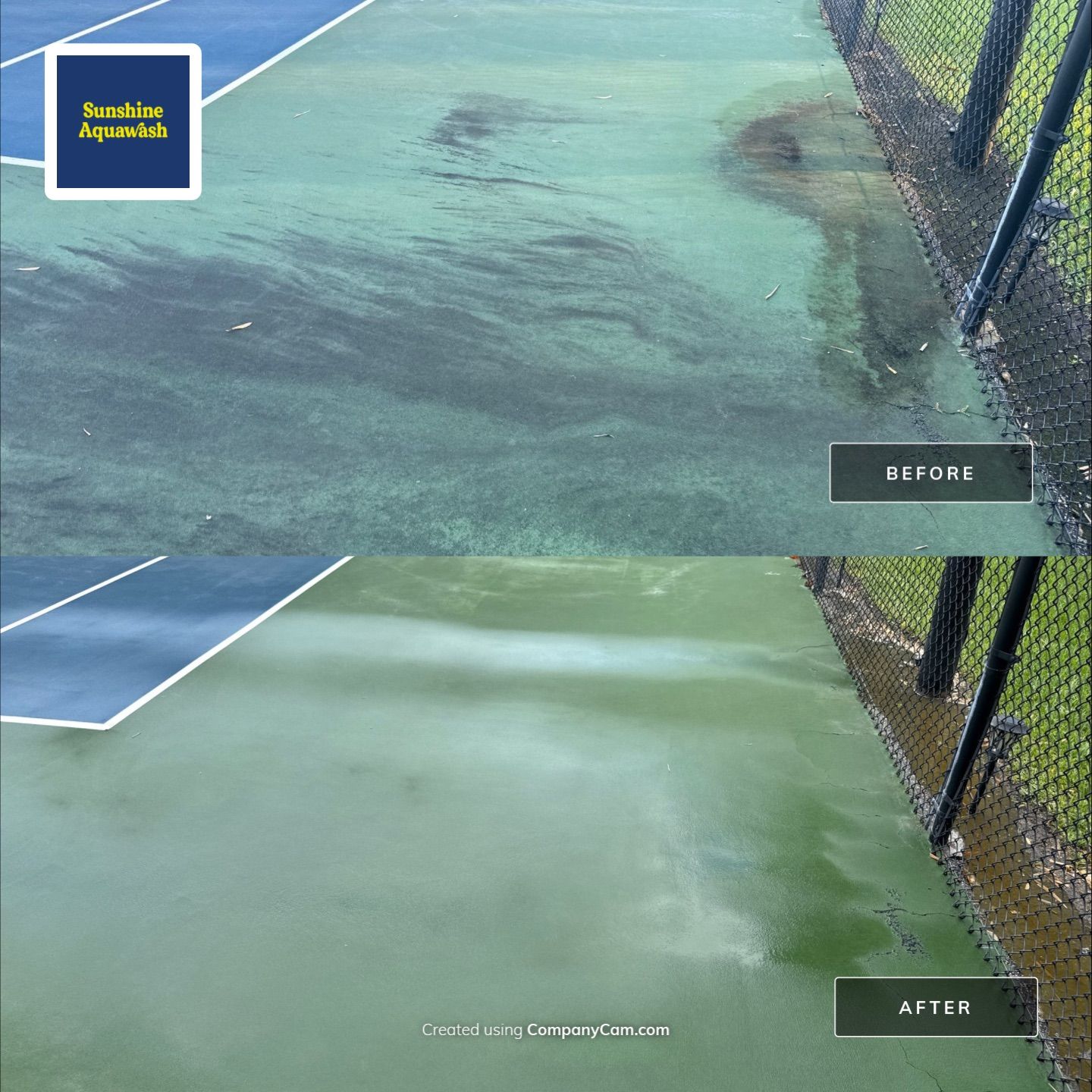 Tennis Court, Vinyl Fence & Sidewalk Cleaning in Riverview Bluff – West Bradenton, FL 34209 by Sunshine AquaWash