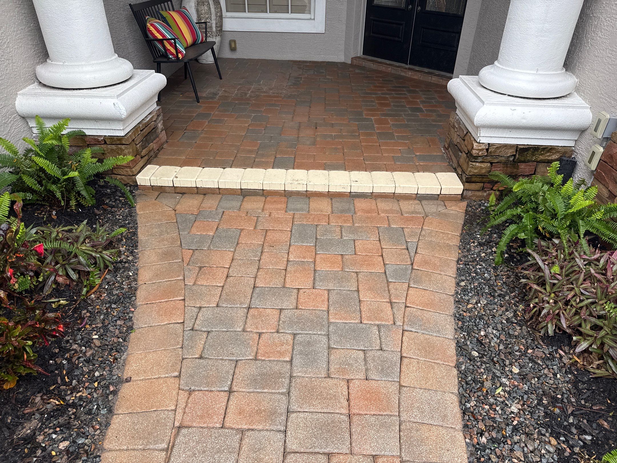 Oil & Tar Removal from Paver Driveway & Entryway by Sunshine AquaWash