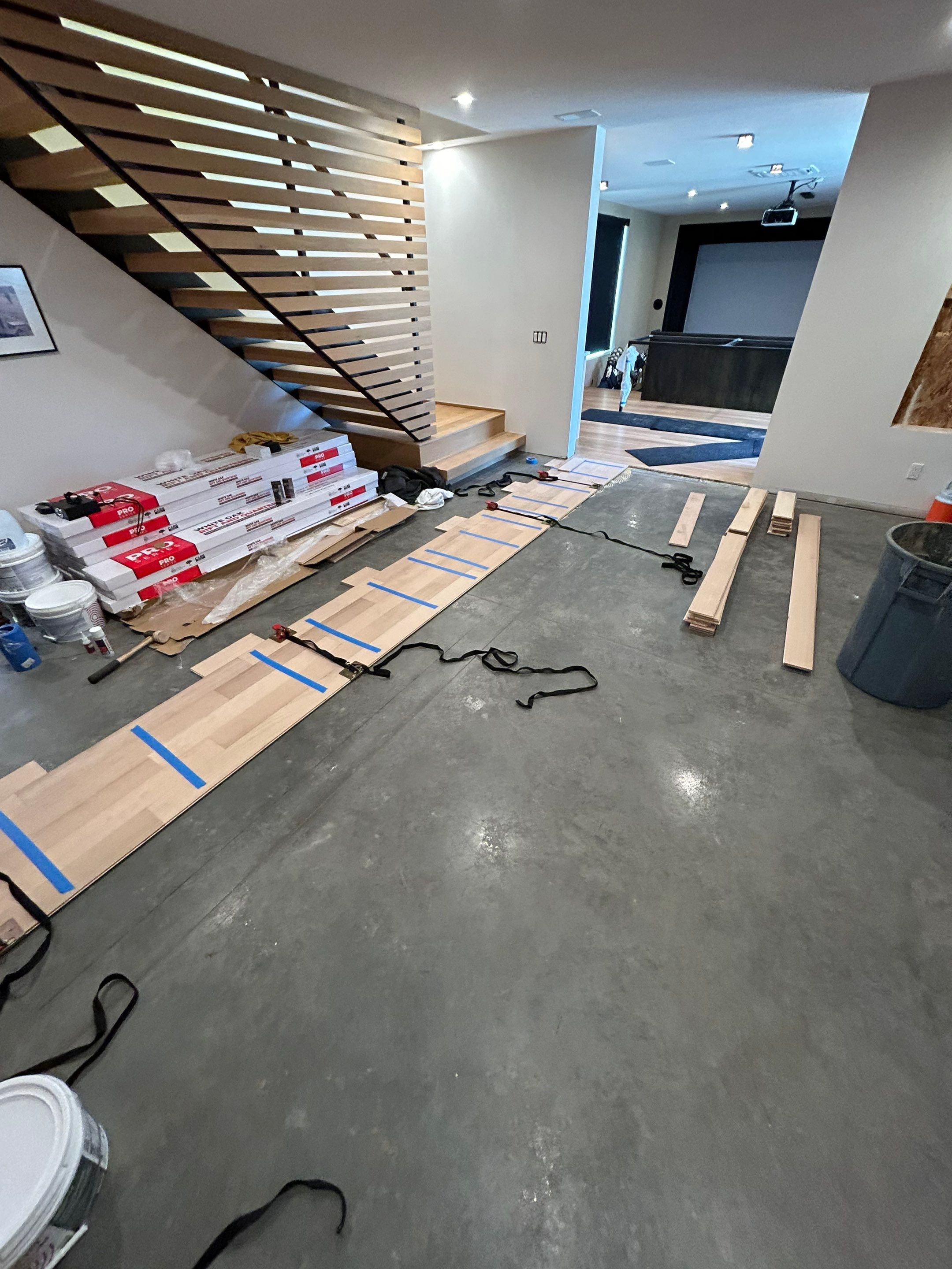 Basement Remodel using Engineered White Oak by RTBaldwin Hardwood Floors