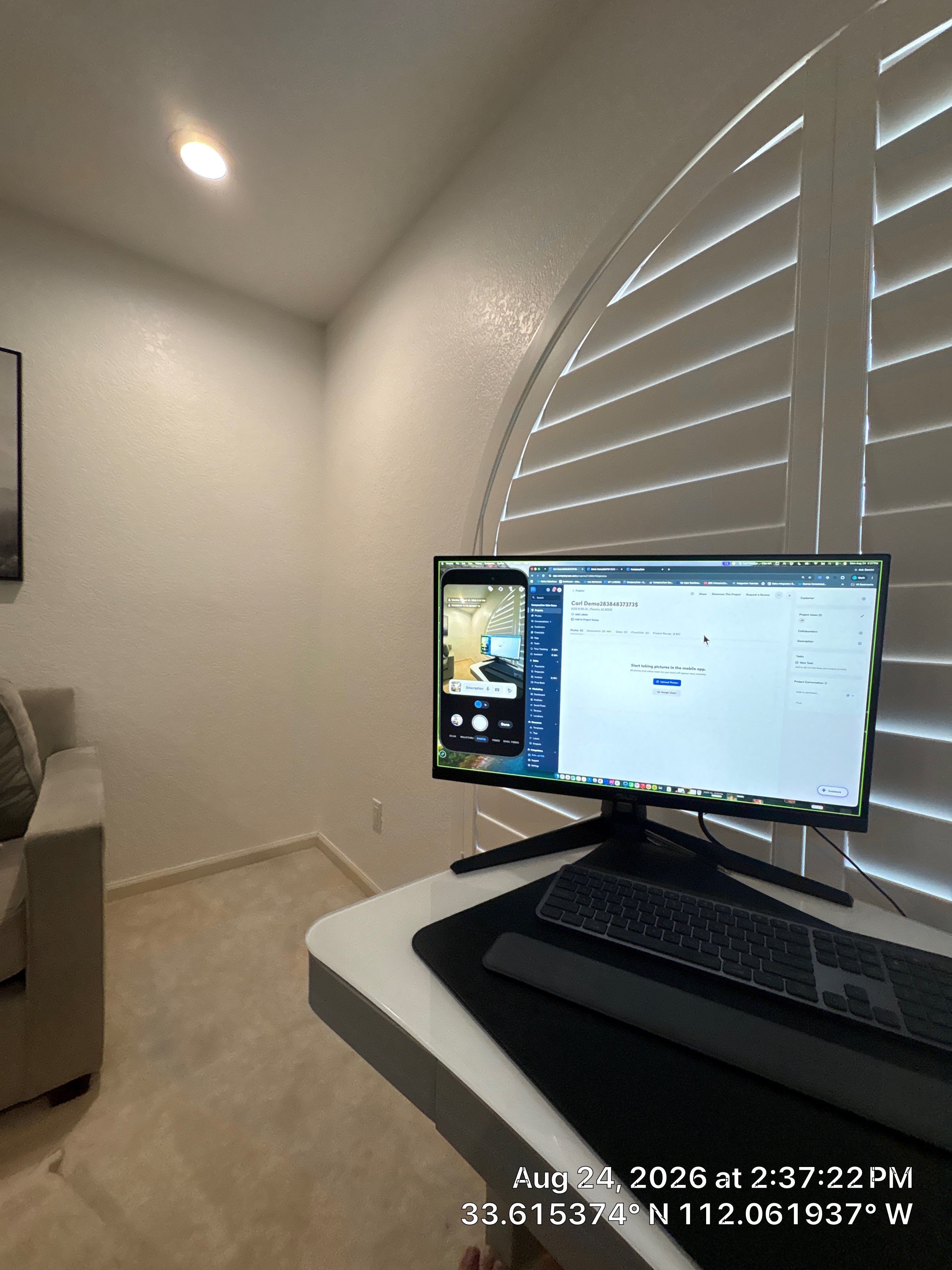 Phoenix Home Office Setup with Plantation Shutters and AV Installation by CompanyCam Sales Demo