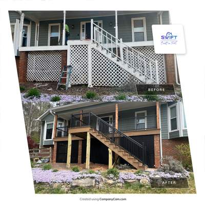 Composite Deck and Porch Renovation With Black Metal Railings