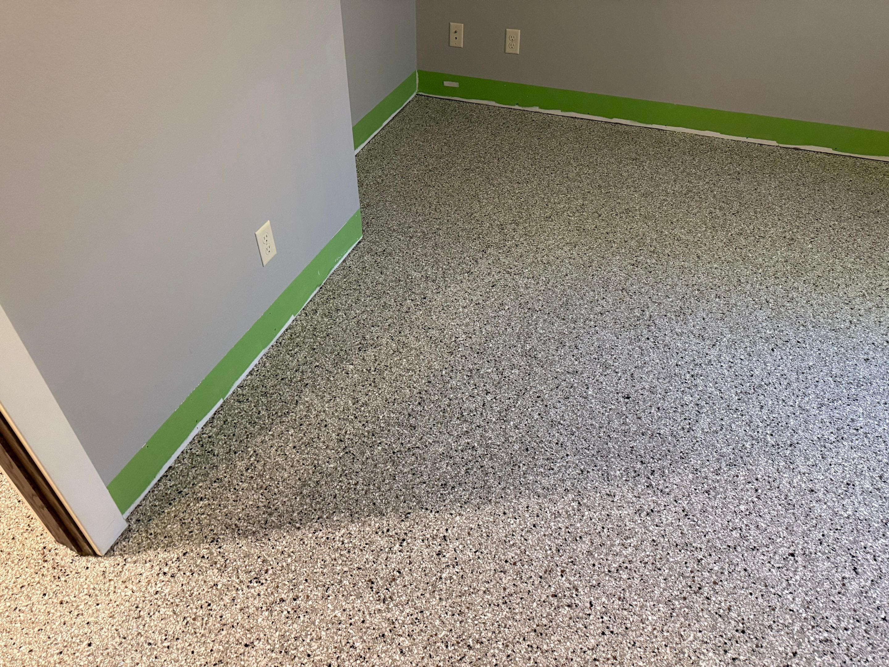 Decorative Flake Concrete Floor Coating for Larchwood Basement by Select Painting, Coatings & Garage Cabinets