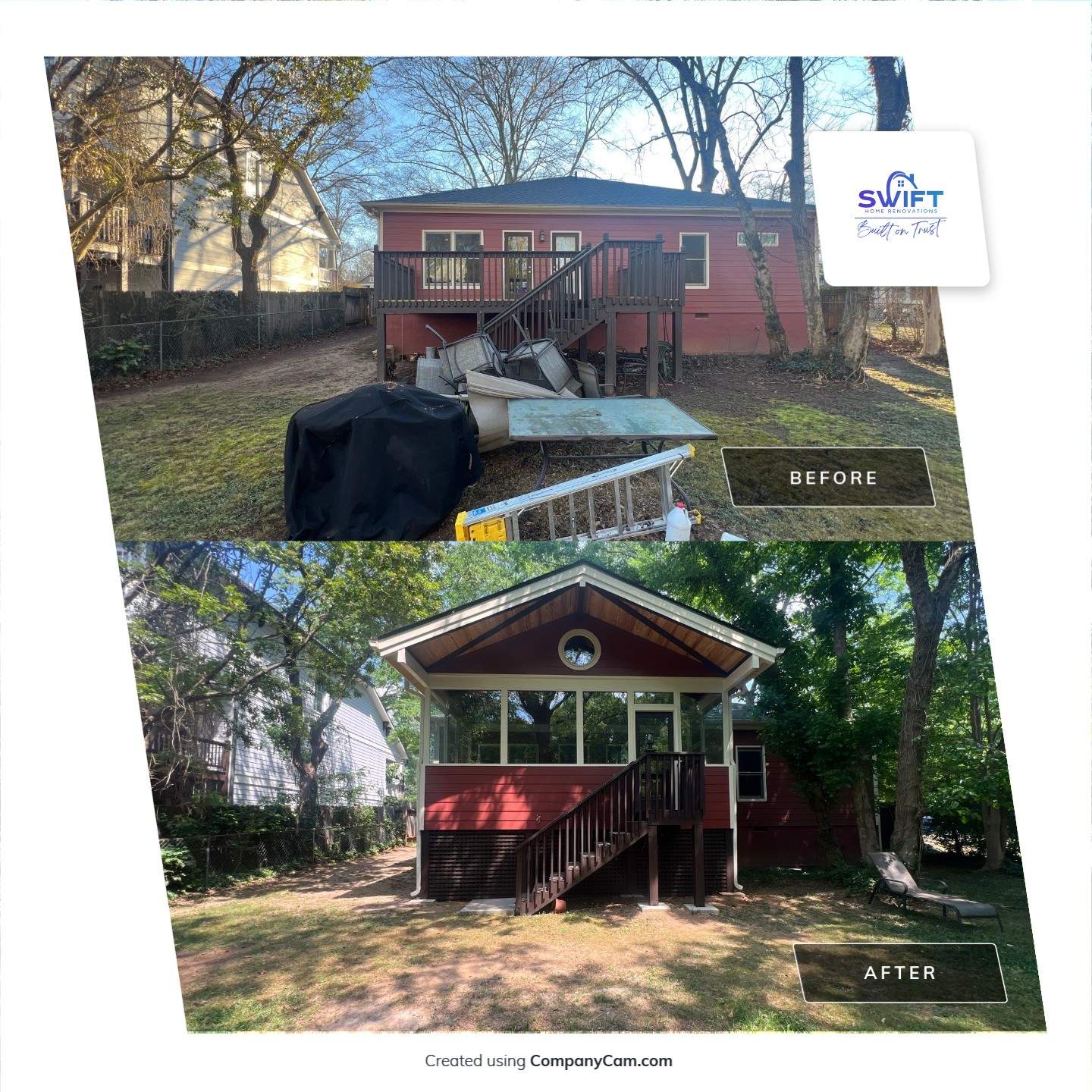 Elevated Screened-In Porch Addition with Vaulted Tongue-and-Groove Ceiling by Swift Home Renovations