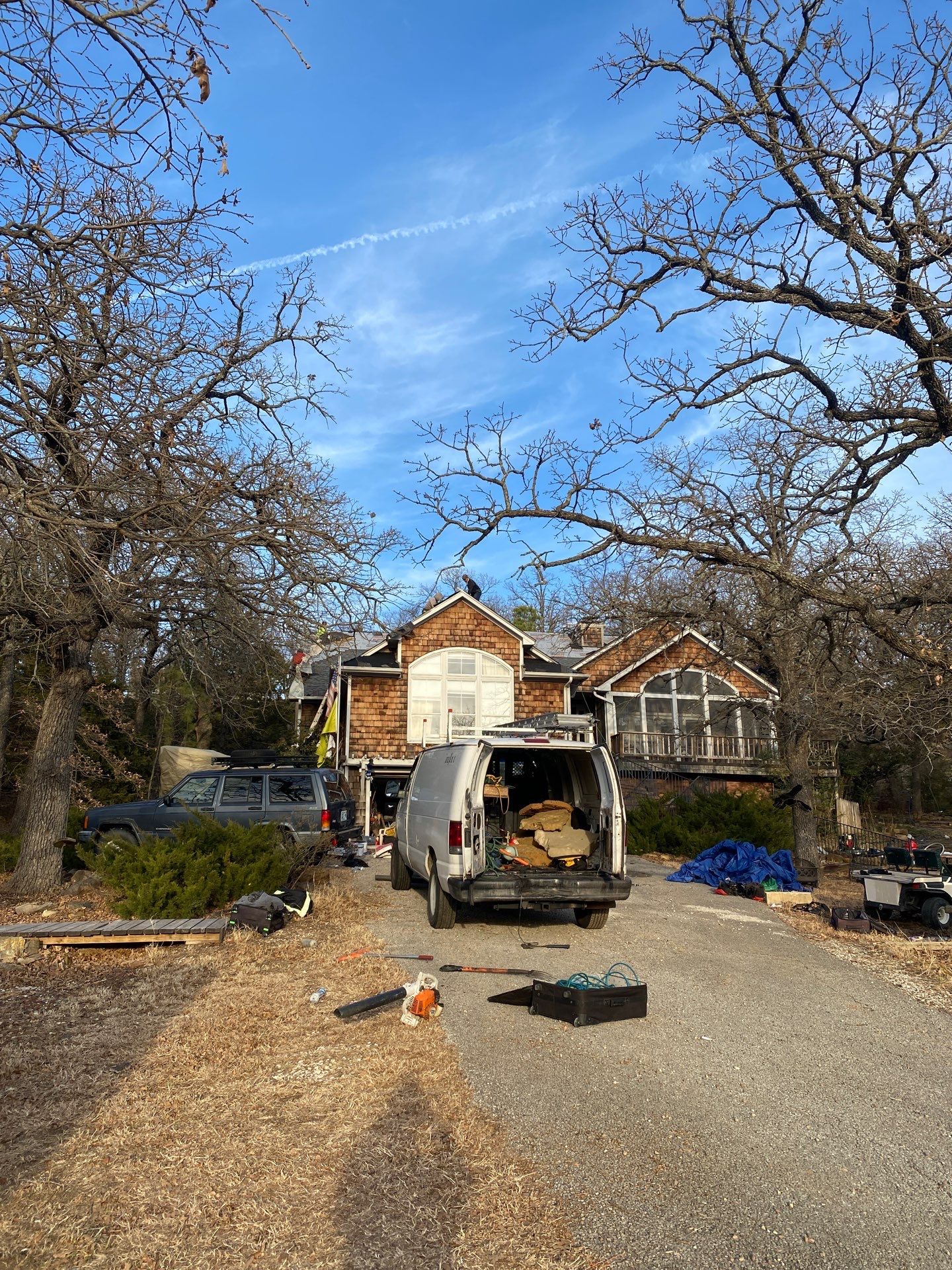 Roof Replacement on a private lake near Ardmore by BANA Roofing and Solar Supply