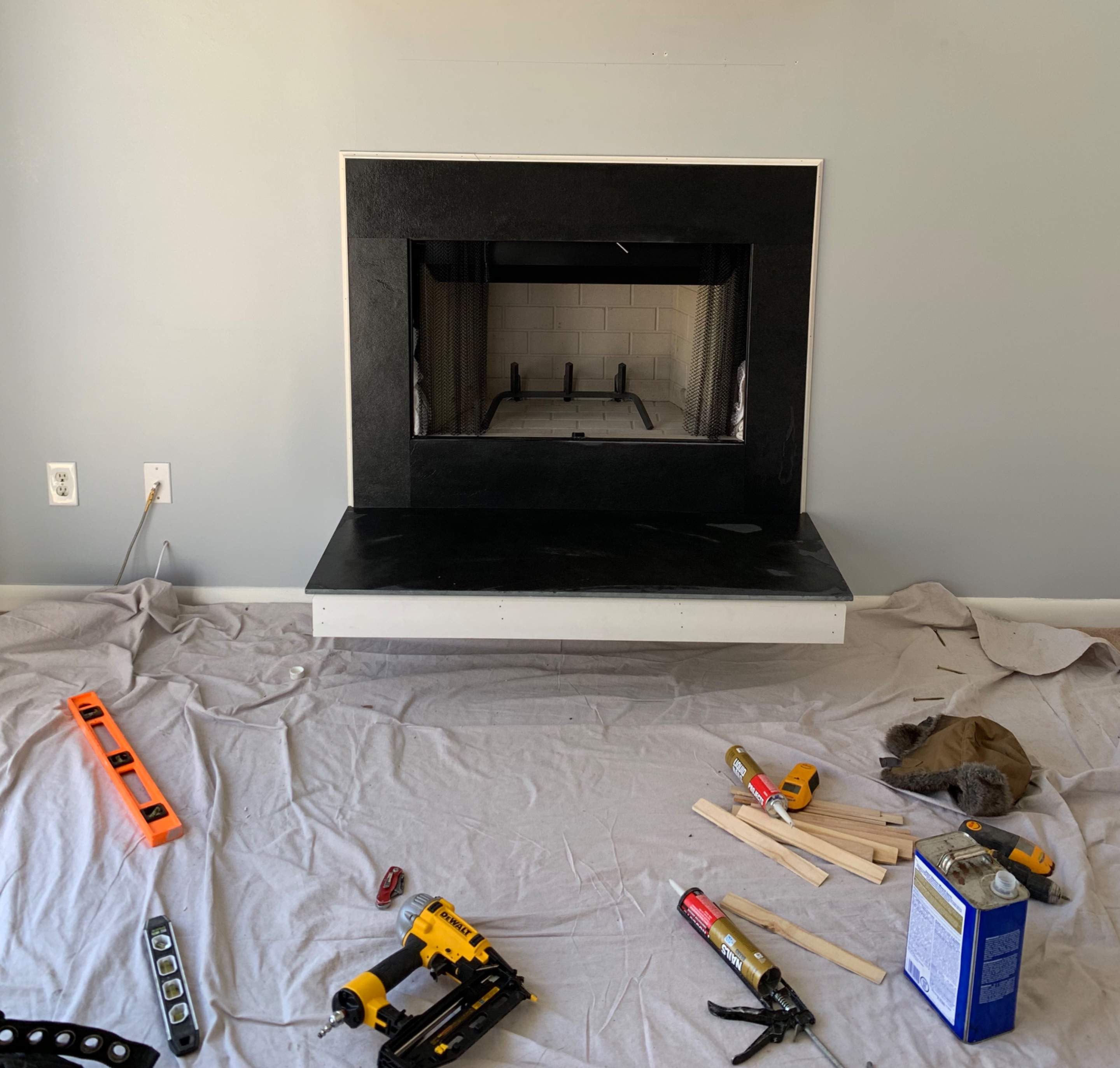 Wood Fireplace + Slate by Premier Chimney and Roofing