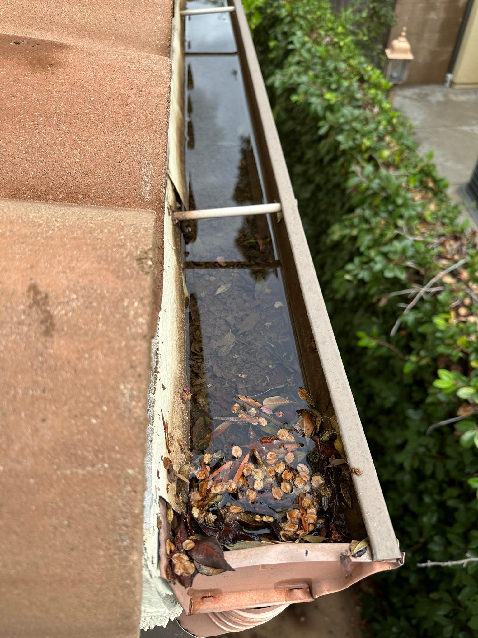 Clogged gutters at this Irvine home in Woodbury by Property Cleaning Experts, LLC