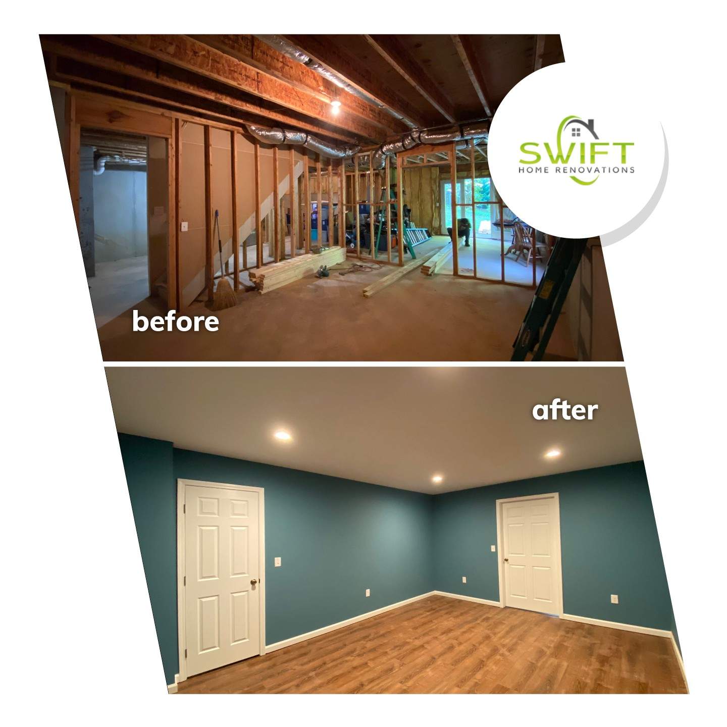 Finished Basement Transformation With Luxury Vinyl Plank Flooring in Acworth by Swift Home Renovations