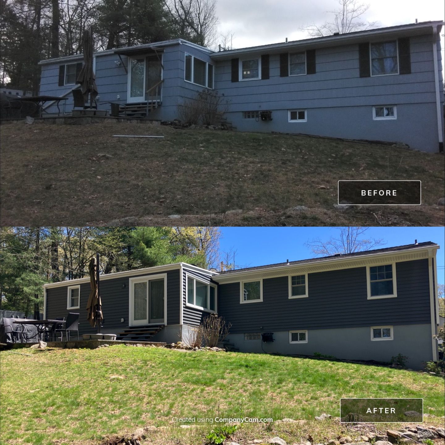 Siding update with Cert Monogram D/5 x 12'6" Rough Cedar, Smoky Gray by DiGiorgi Roofing and Siding Inc