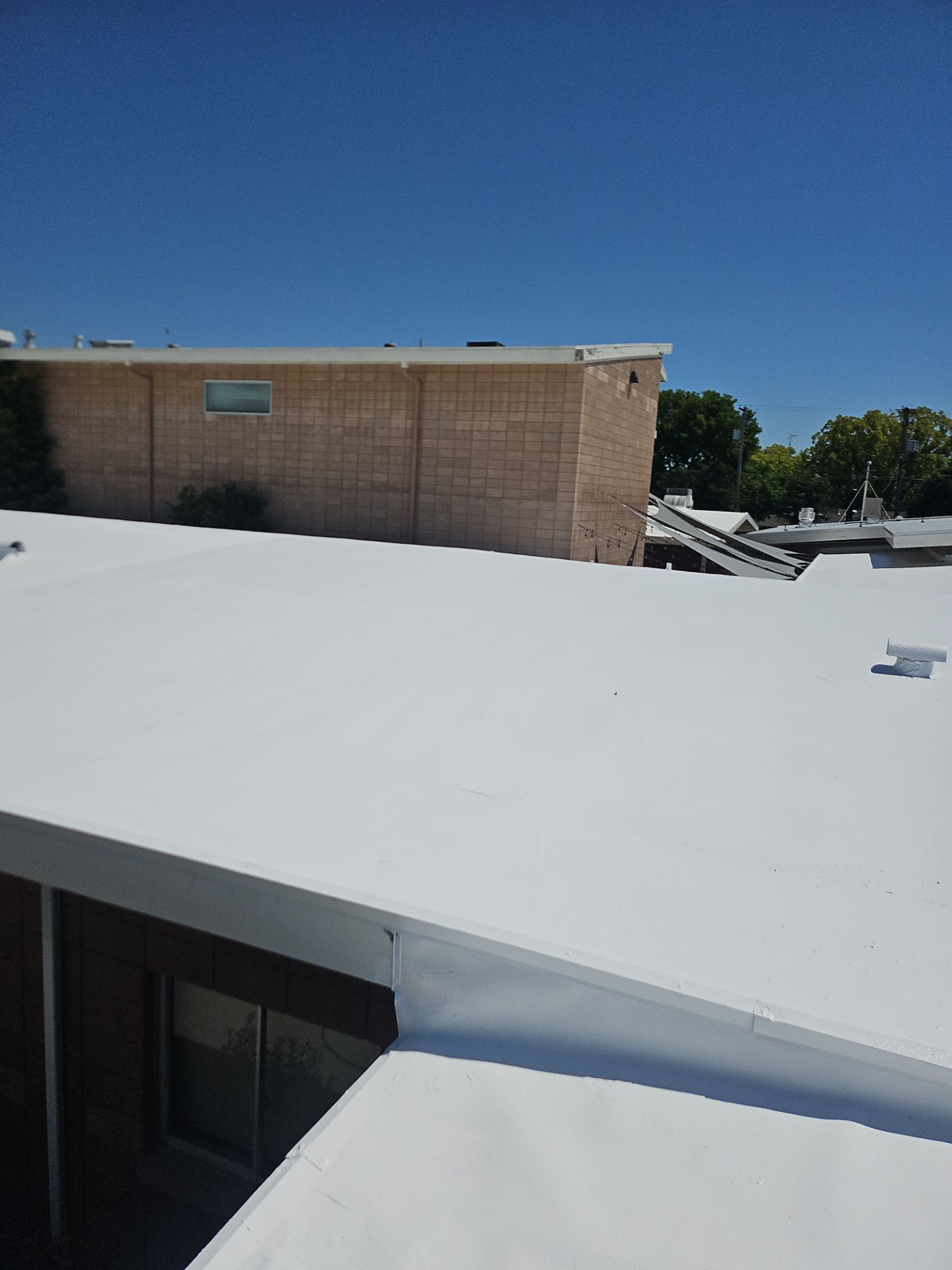Single-ply restoration system using Benchmark/PUMA XL coatings over TPO single-ply roofing by Straight Edge Roofing Inc