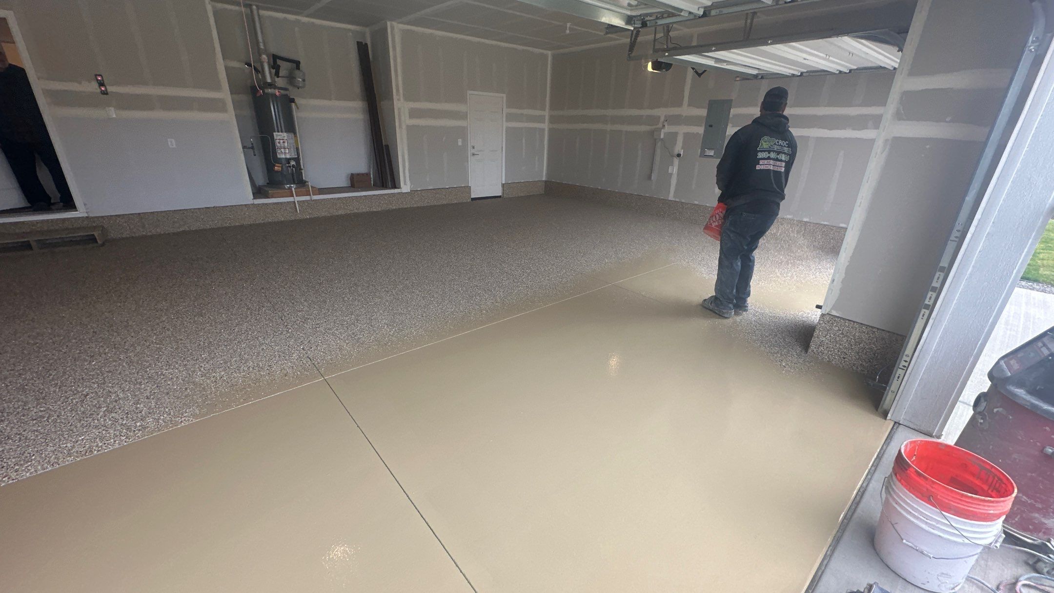 Garage Transformation using Sandstone by Croc Coatings, LLC