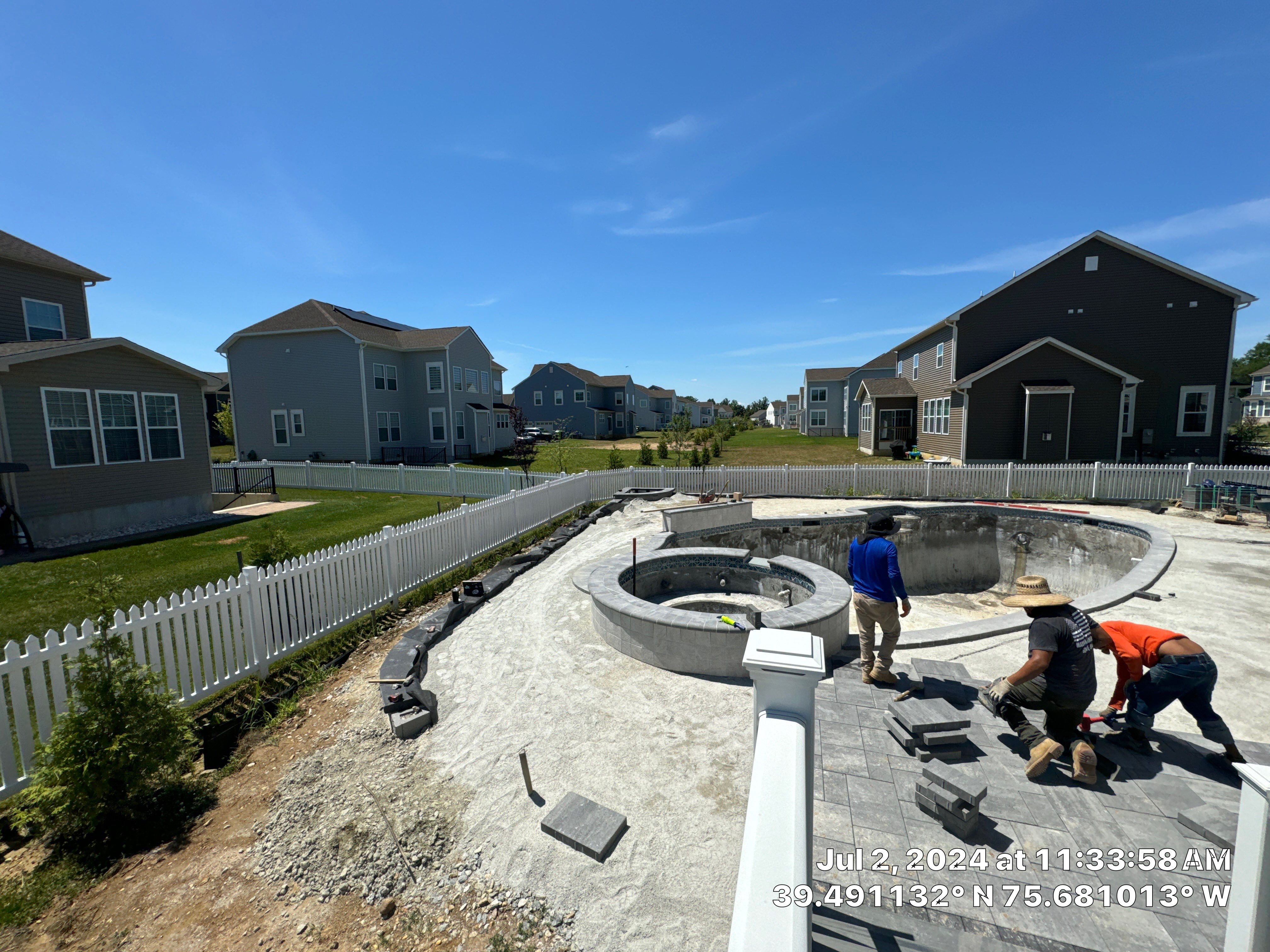 Pool and Hardscape Design in Delaware | Belgard Paver Patio & Outdoor Living Space by Studio G Indoor Spaces & Outdoor Living