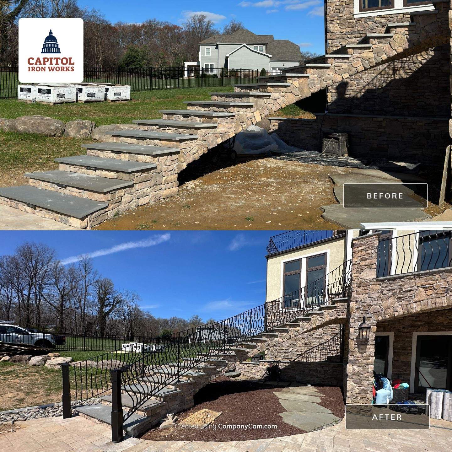 Ornamental Exterior Stair Railings – Custom Slate Surface Mount – Ijamsville, MD by Capitol Iron Works