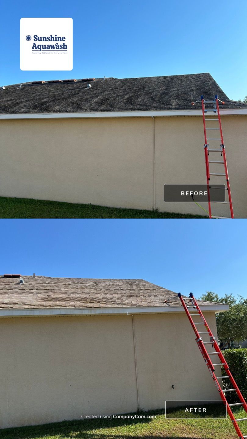 Asphalt Shingle Roof Soft Wash Cleaning & Concrete Pressure Washing in CopperStone Community, Parrish, FL by Sunshine AquaWash