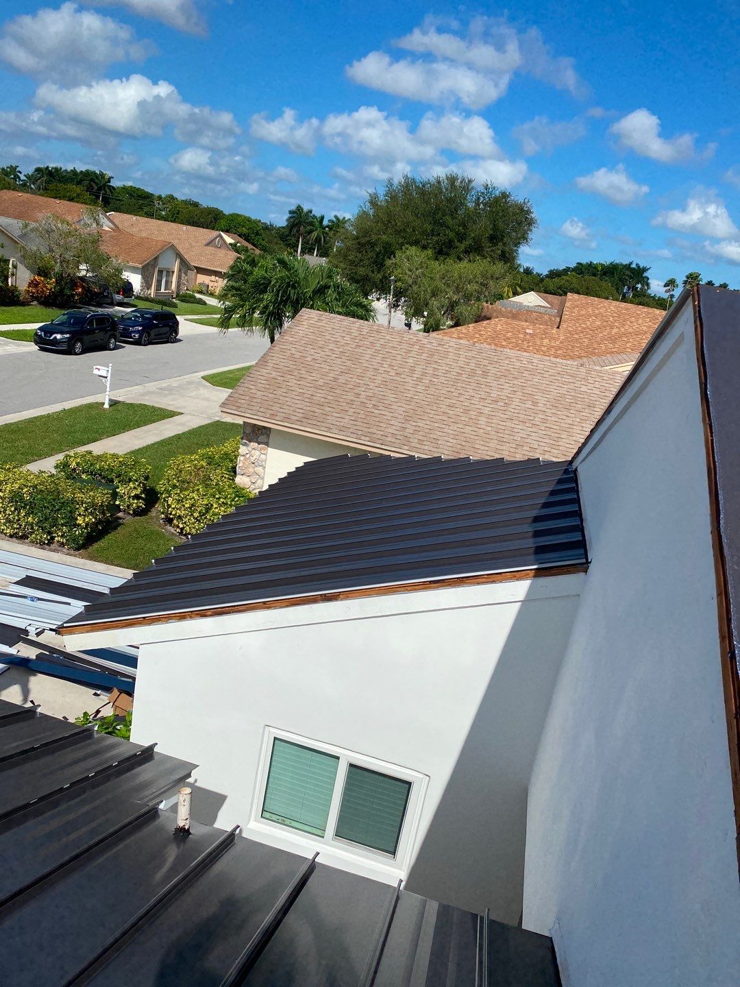 Residential Roofing Installation using 1" Nail strip metal roof by BLUES BROTHERS ROOFING