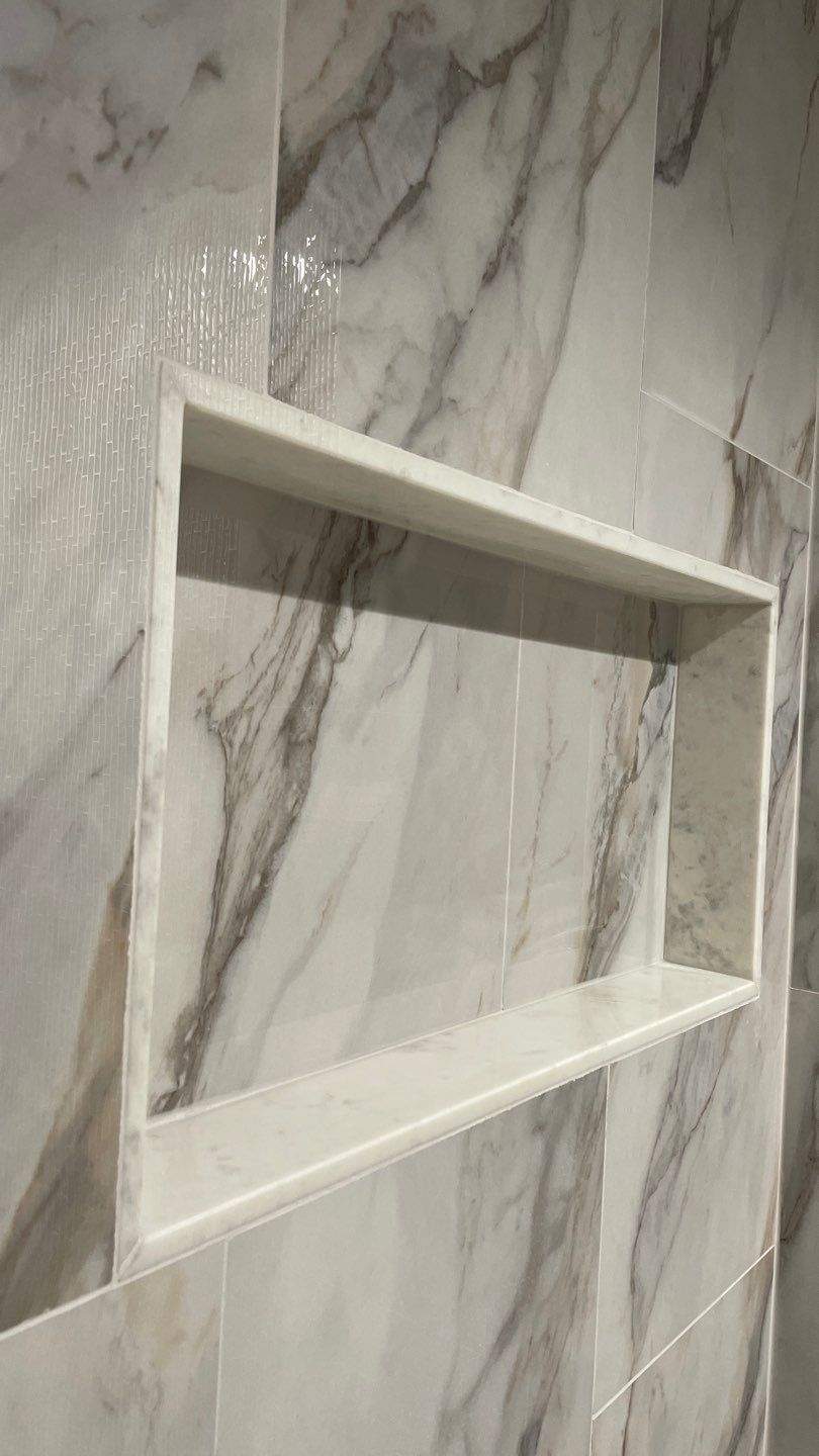 Stunning shower with Rain Glass by Footprints Bath and Tile of East Atlanta
