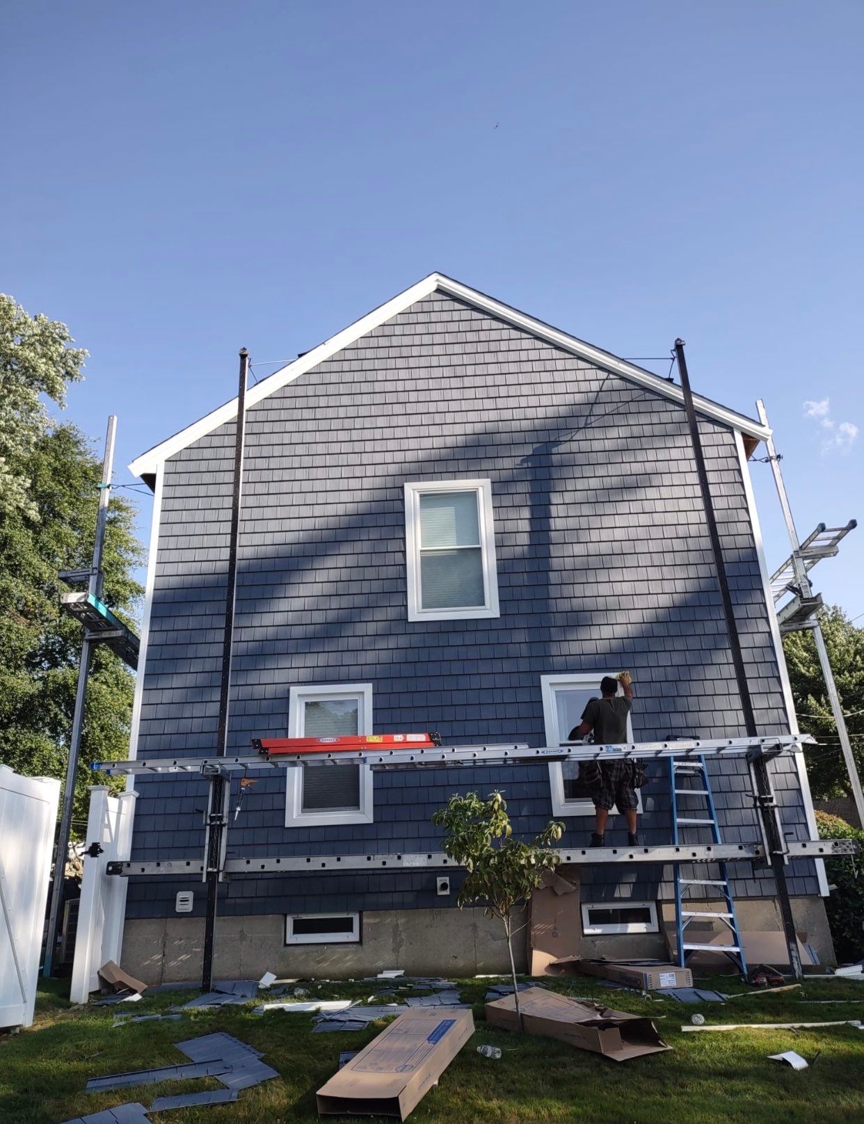 Residential Roofing Installation using Owens Corning TruDefinition & Certainteed Cedar Impressions Pacific Blue by A Plus Exterior