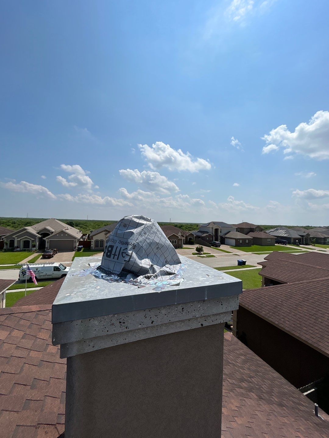 Residential Roofing Repair using Custom Fabricated Metal Spark Arrestor and Roof Tune-Up by Lighthouse Roofing