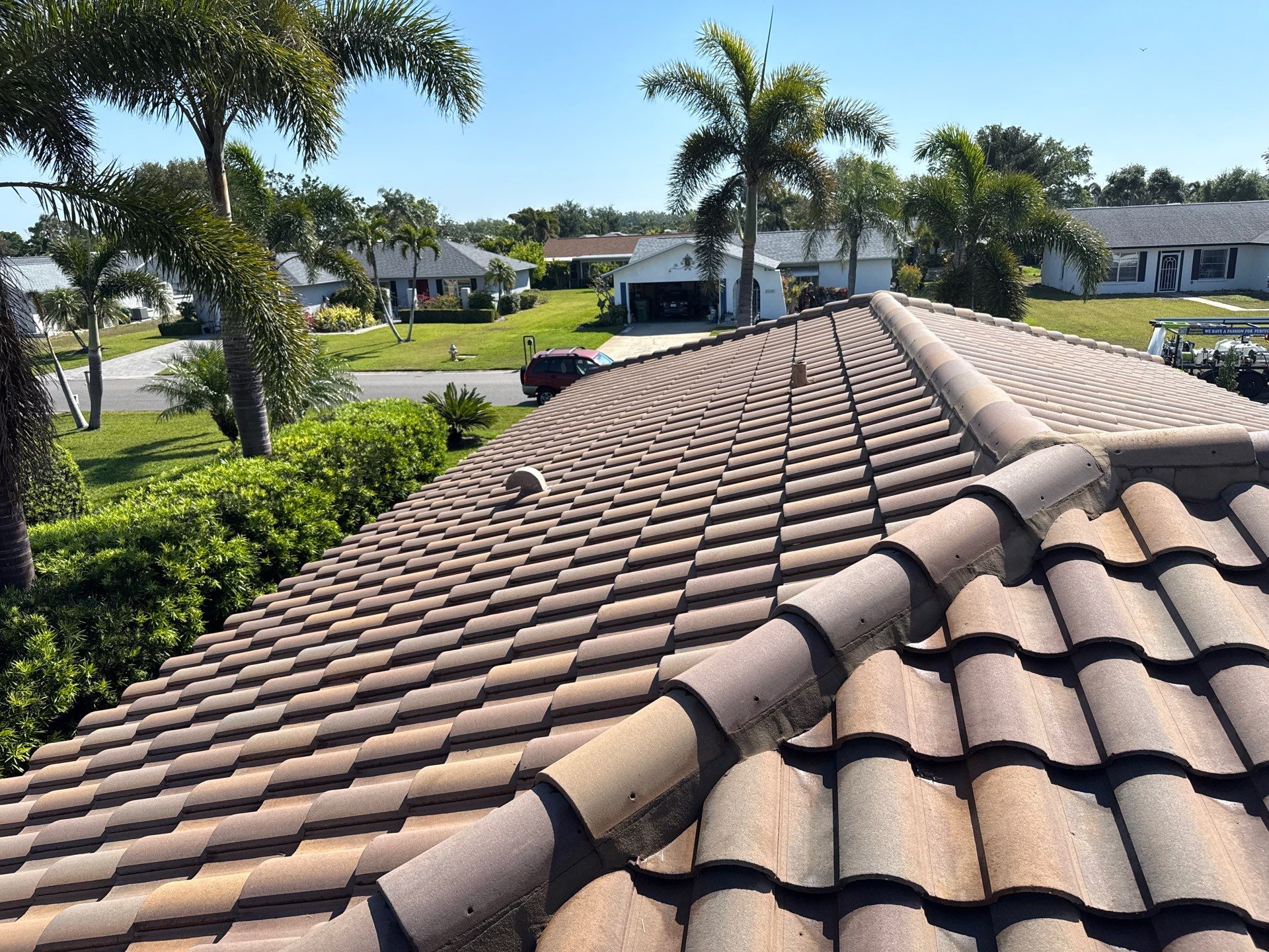 Concrete Tile Roof Cleaning in Village Green – Bradenton, FL | No Walking on Tiles! by Sunshine AquaWash