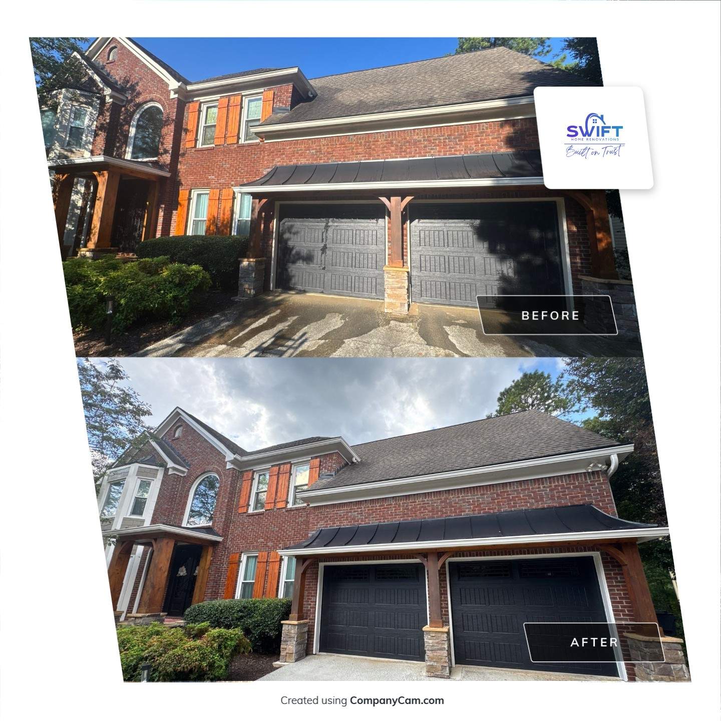 Exterior Modernization Featuring New Siding and Custom Wood Portico by Swift Home Renovations