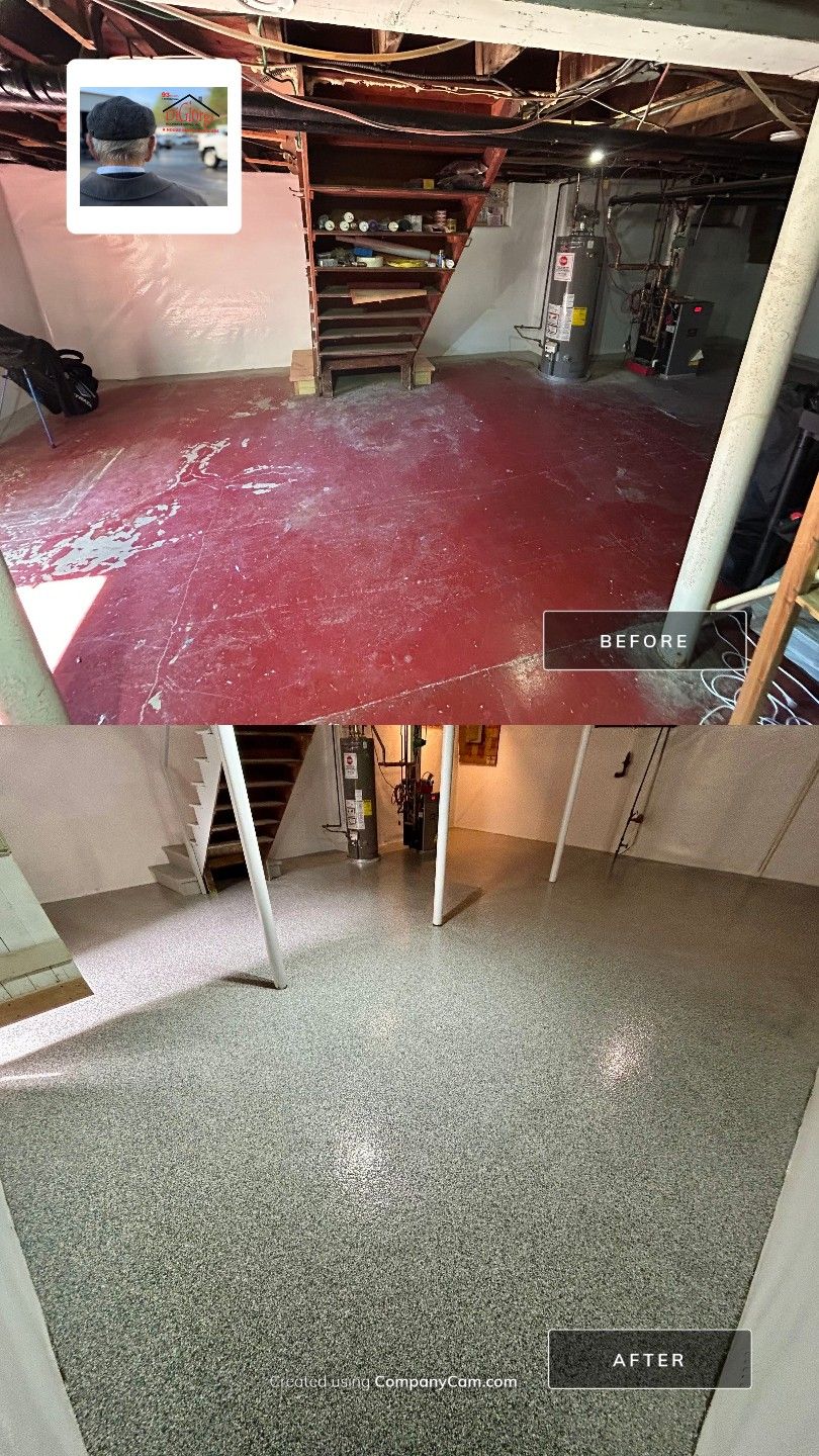 Basement floor Coating Transformation by DiGiorgi Roofing and Siding Inc