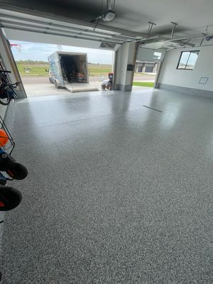 Full Garage Concrete Coating with Grey Speckled Epoxy in Brandon